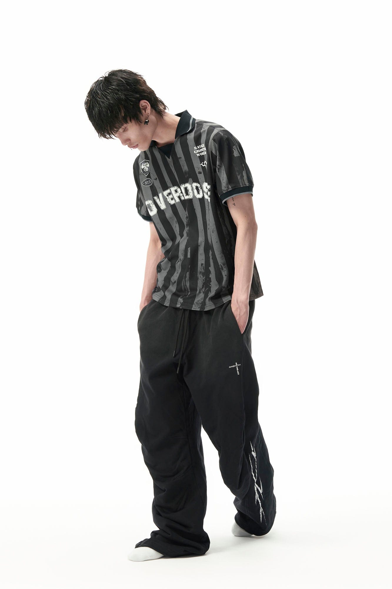 SAVAGEGROWTHWORLD OVERDOSE Distressed Striped Jersey-T Shirt-S-Free Shipping Leatheretro