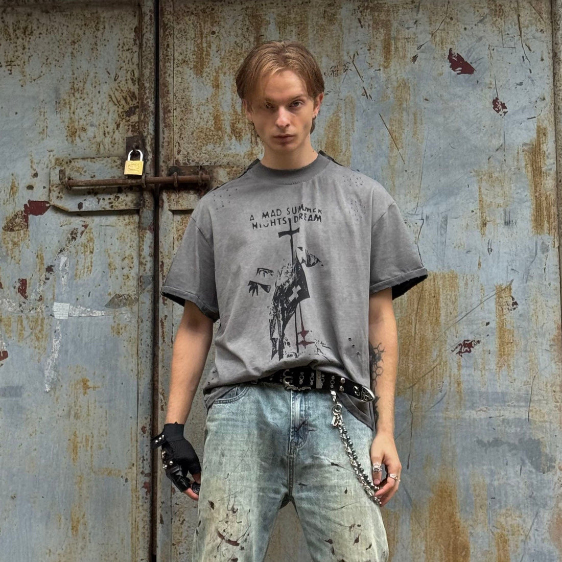 LUUUCAM A Mad Summer Night Dream Distressed Panel T-Shirt-T Shirt-S-Free Shipping Leatheretro