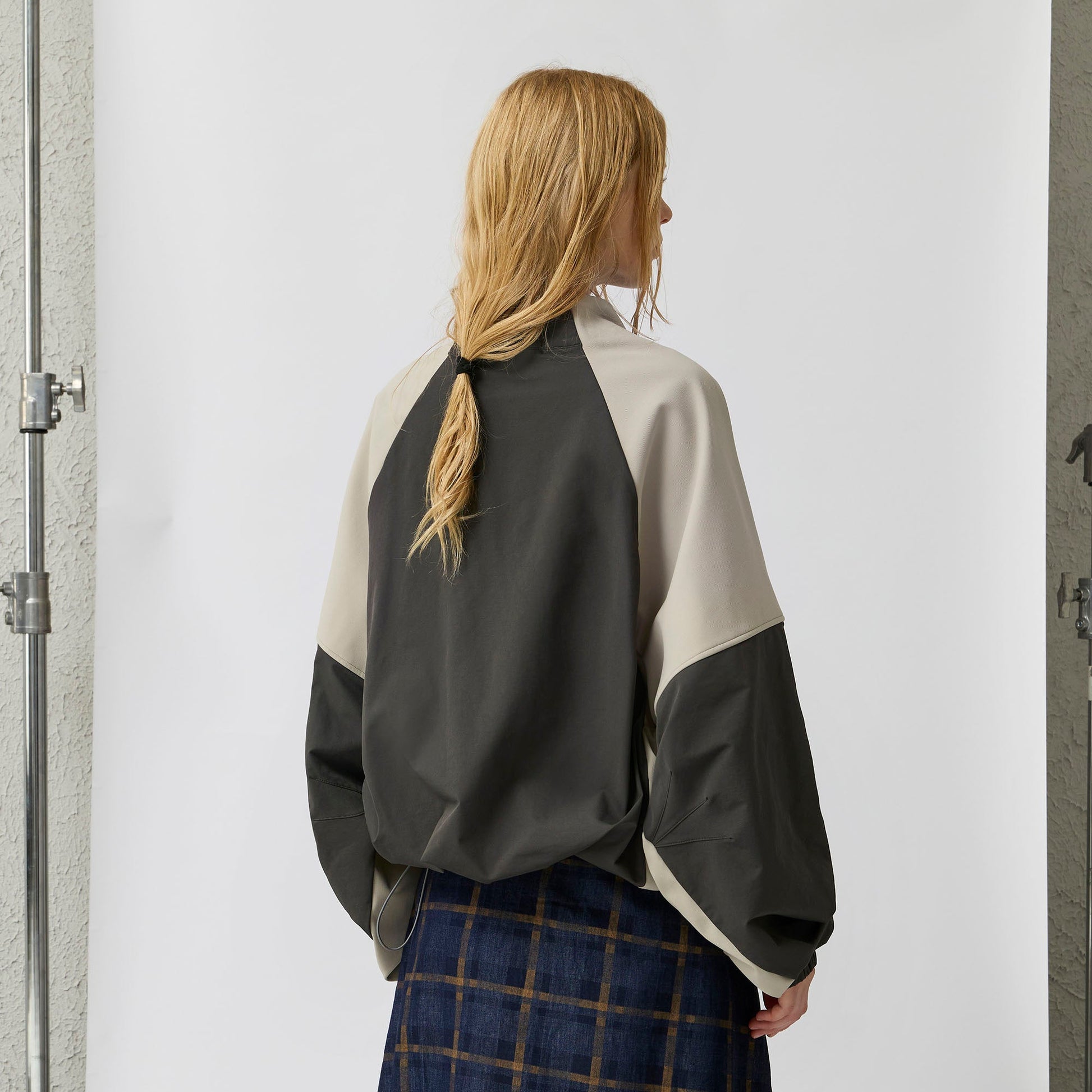 ORGANIC EMOTION Contrast Diagonal Half Zip Oversized Windbreaker-Jacket-S-Light Gray-Free Shipping Leatheretro