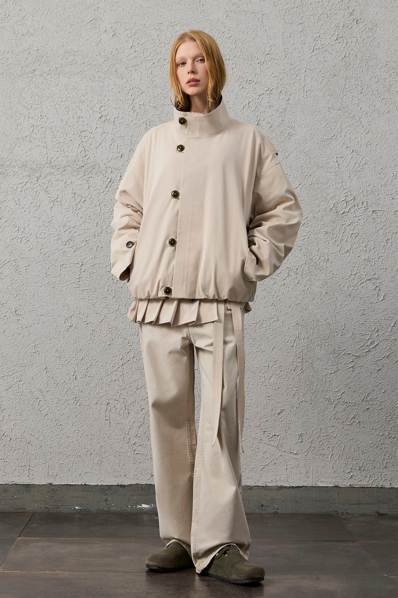 ORGANIC EMOTION Stand Collar PU Drawstring Jacket-Jacket-S-Khaki-Free Shipping Leatheretro