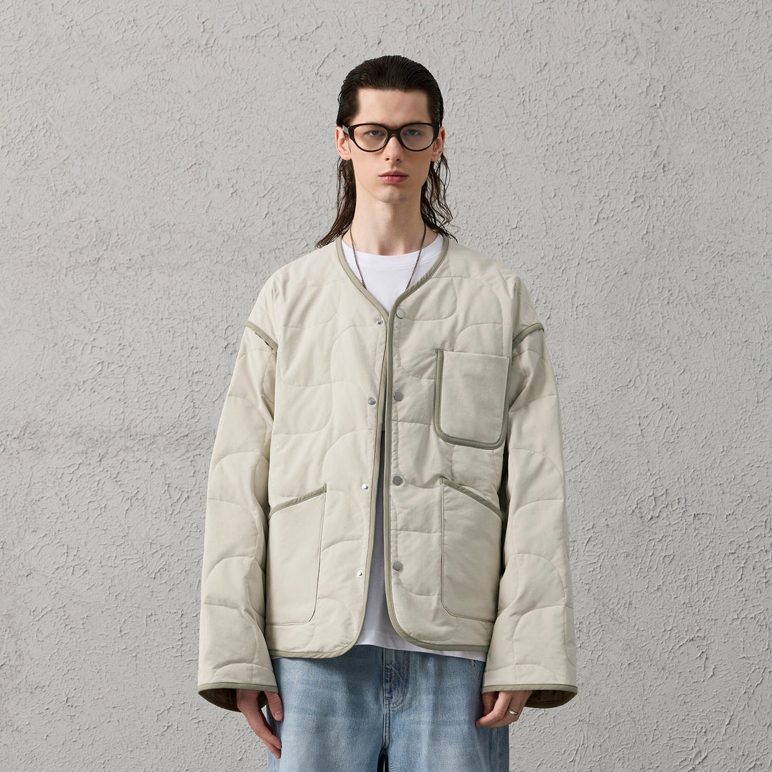 ORGANIC EMOTION Quilted Snap-Front Down Jacket-Jacket-S-Free Shipping Leatheretro