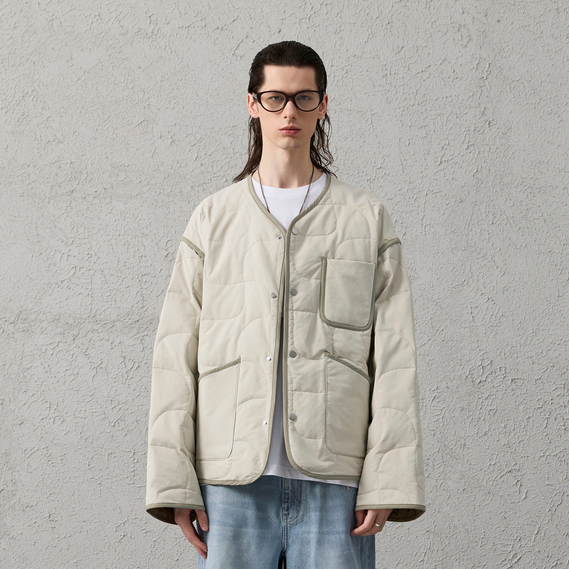 ORGANIC EMOTION Quilted Snap-Front Down Jacket-Jacket-S-Free Shipping Leatheretro