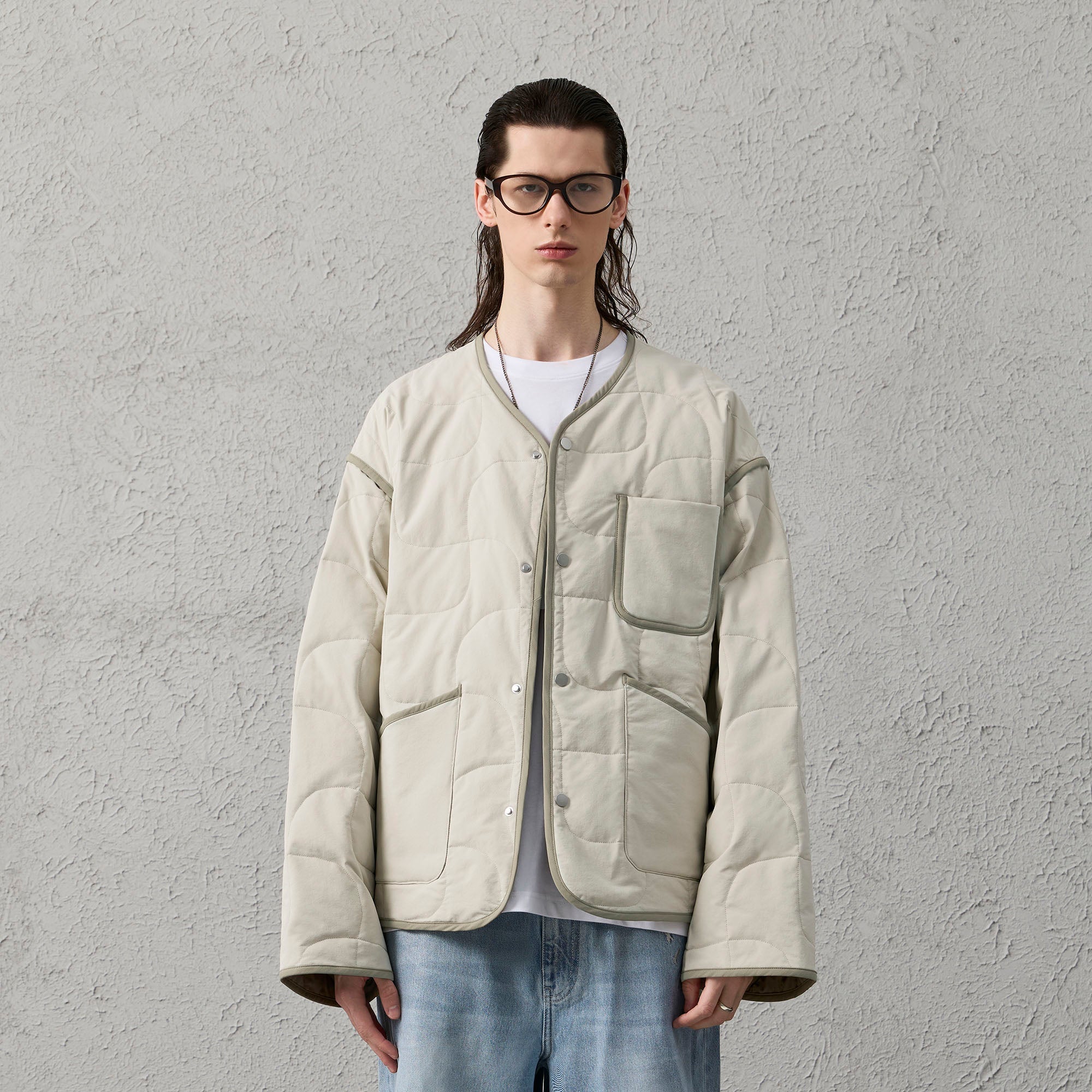 ORGANIC EMOTION Quilted Snap-Front Down Jacket-Jacket-S-Free Shipping Leatheretro