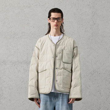 ORGANIC EMOTION Quilted Snap-Front Down Jacket-Jacket-S-Free Shipping Leatheretro