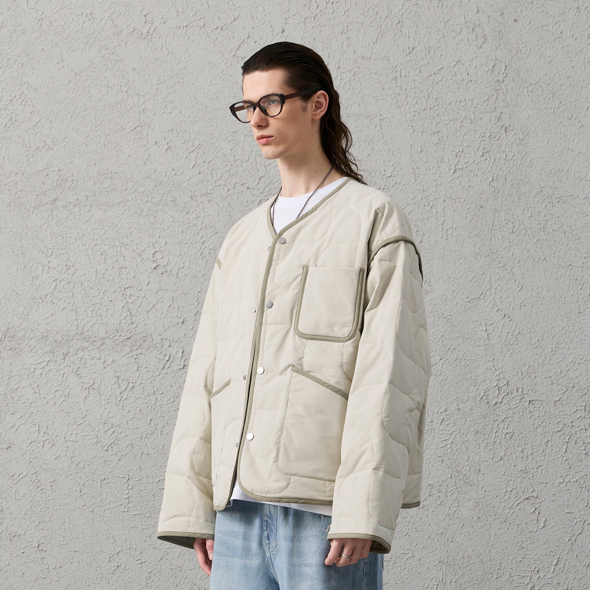 ORGANIC EMOTION Quilted Snap-Front Down Jacket-Jacket-S-Free Shipping Leatheretro