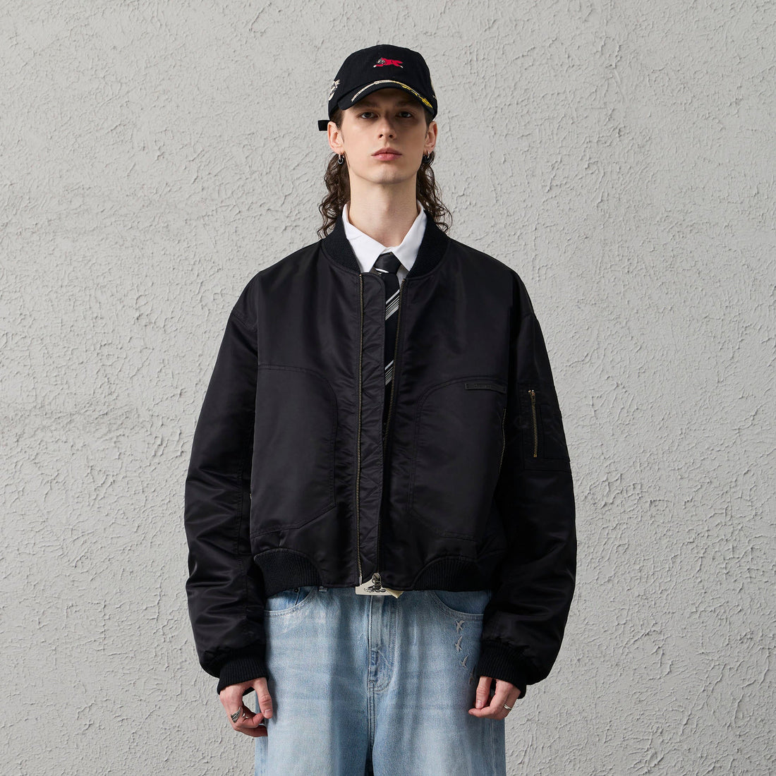 ORGANIC EMOTION Water-Repellent MA-1 Bomber Jacket-Jacket-S-Black-Free Shipping Leatheretro