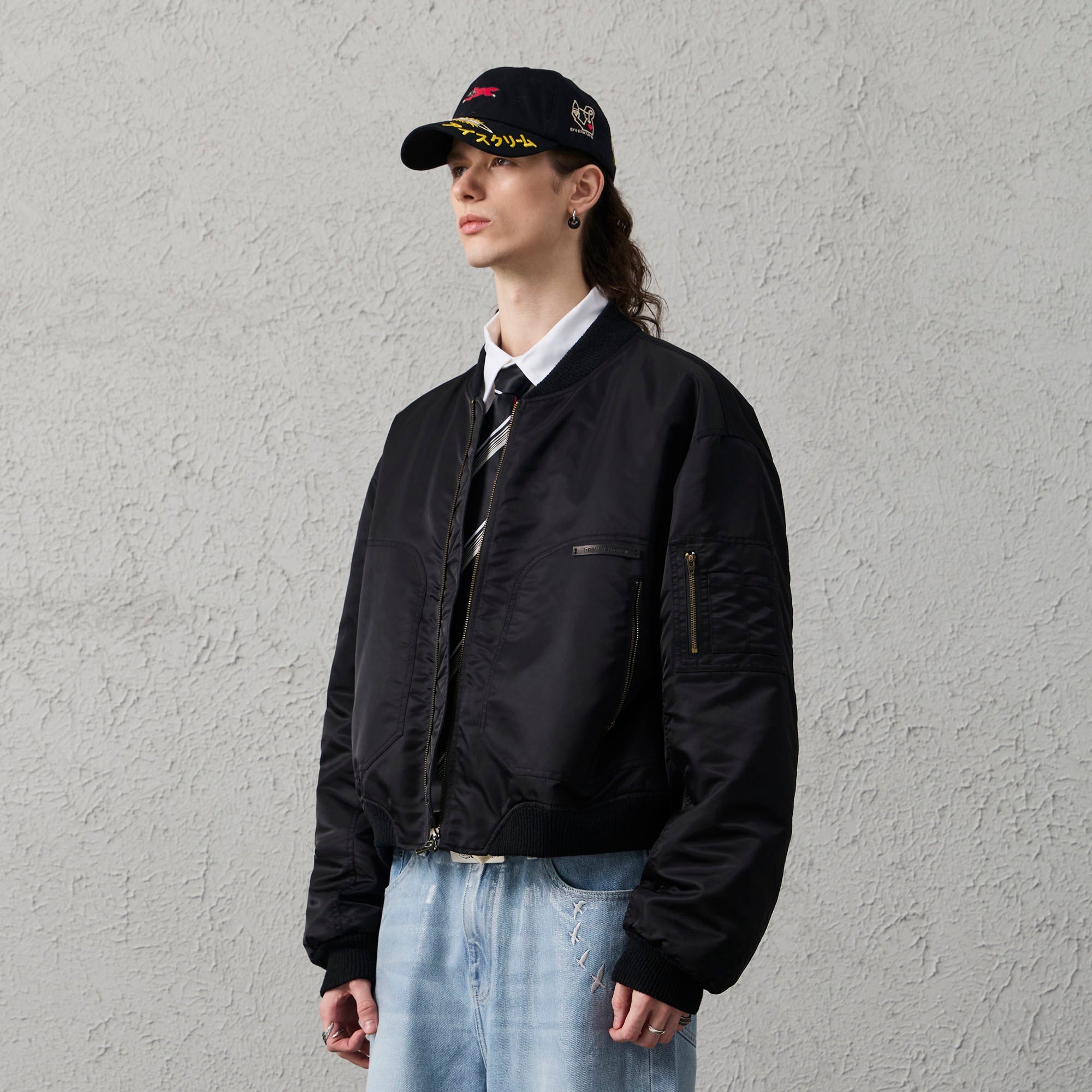 ORGANIC EMOTION Water-Repellent MA-1 Bomber Jacket-Jacket-S-Black-Free Shipping Leatheretro
