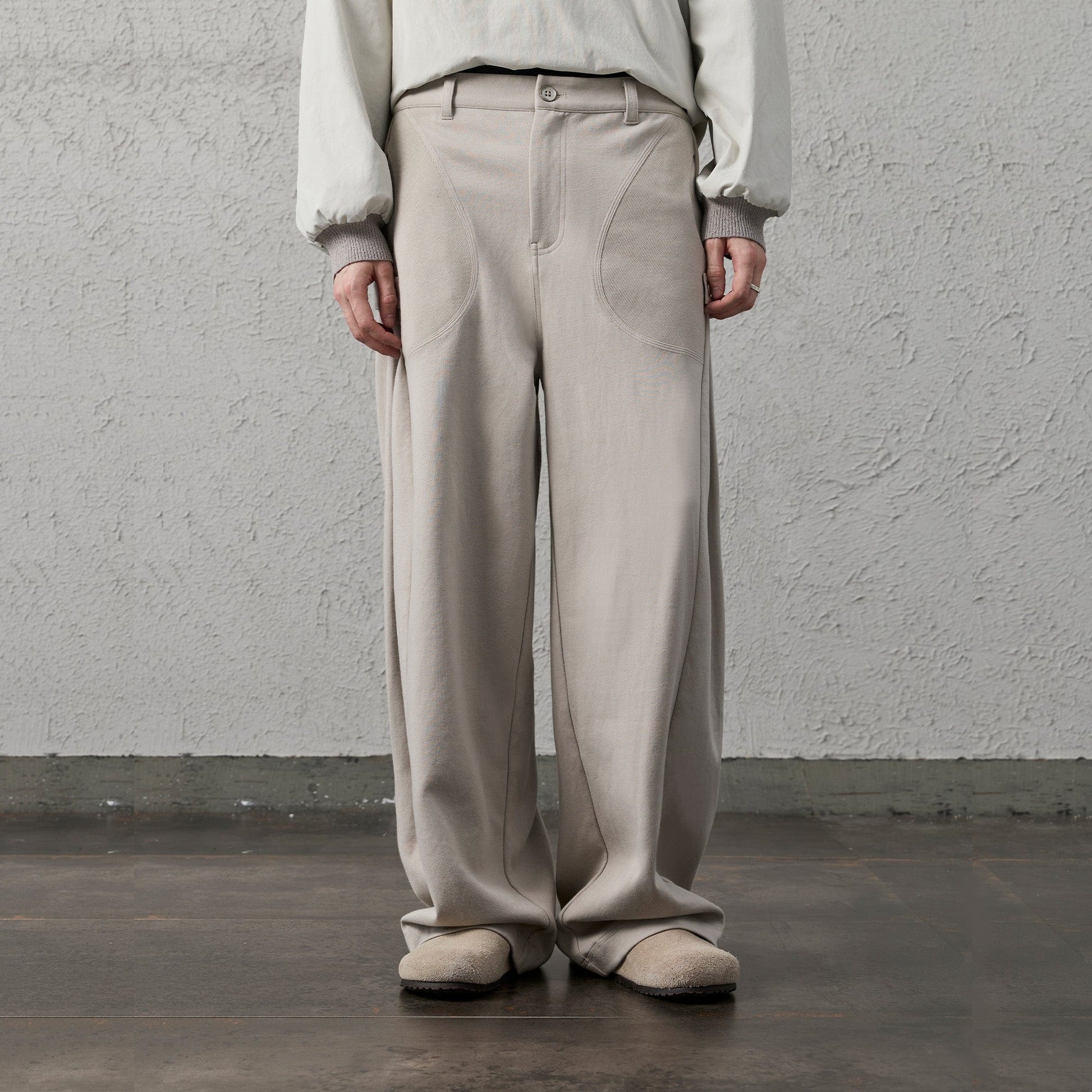 ORGANIC EMOTION Pleat Seam Curved Pants-Pants-White-S-Free Shipping Leatheretro