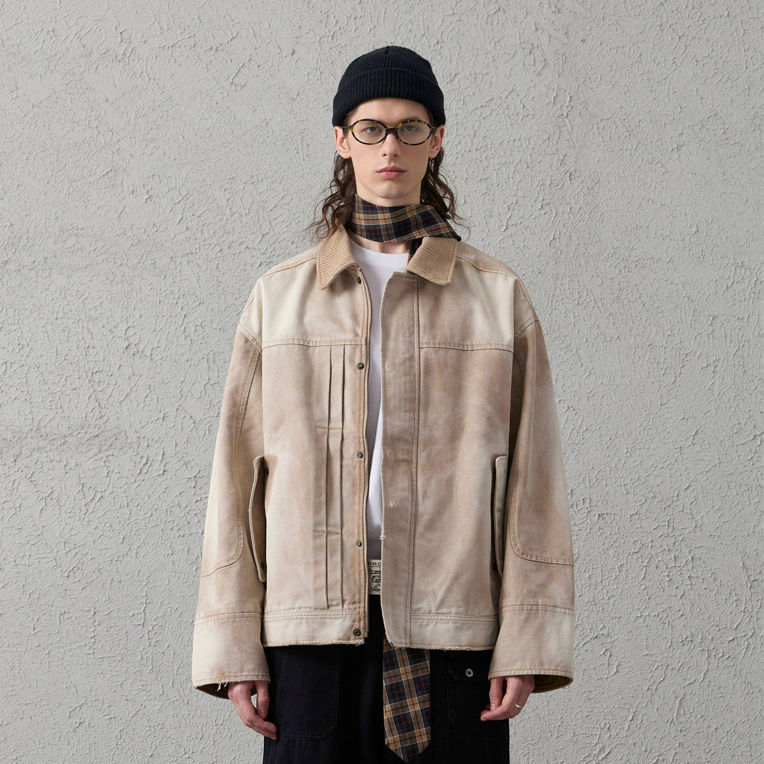 ORGANIC EMOTION Washed Contrast Collar Oversized Snap Jacket-Jacket-S-Green-Free Shipping Leatheretro