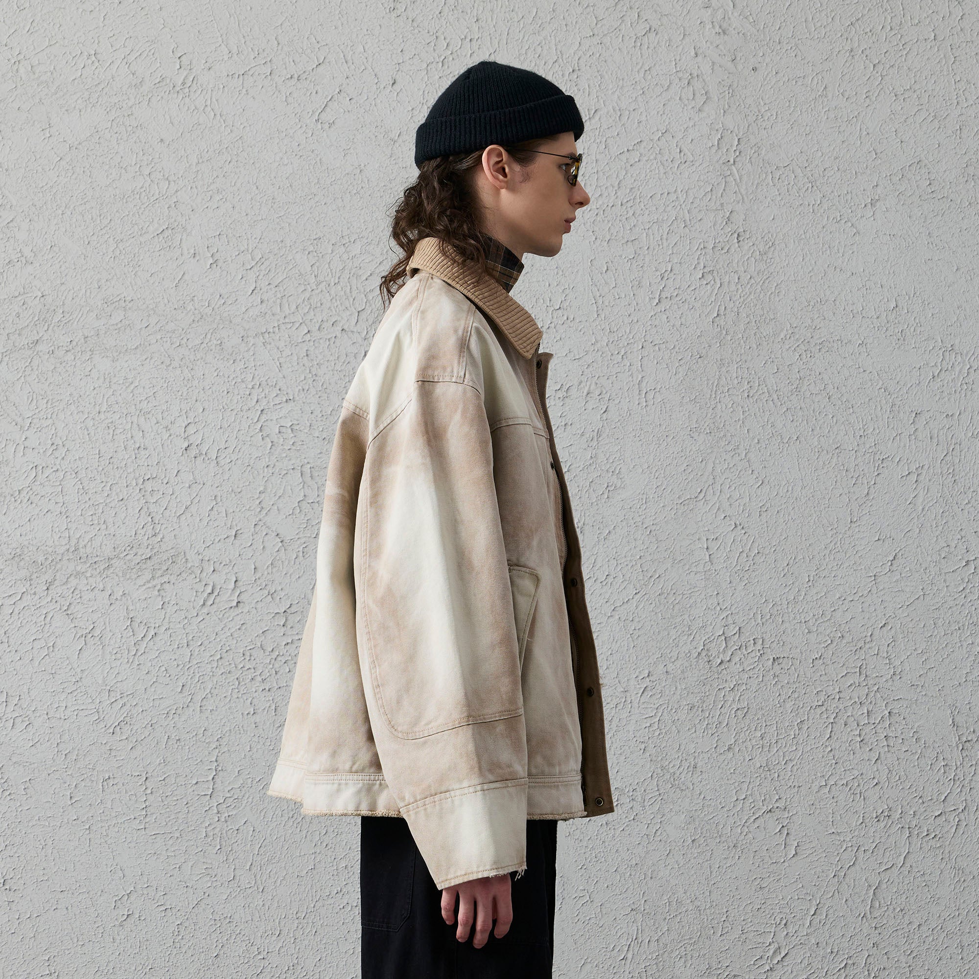 ORGANIC EMOTION Washed Contrast Collar Oversized Snap Jacket-Jacket-S-Green-Free Shipping Leatheretro