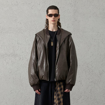 ORGANIC EMOTION Deconstructed PU Oversized Puffer Jacket-Jacket-S-Free Shipping Leatheretro