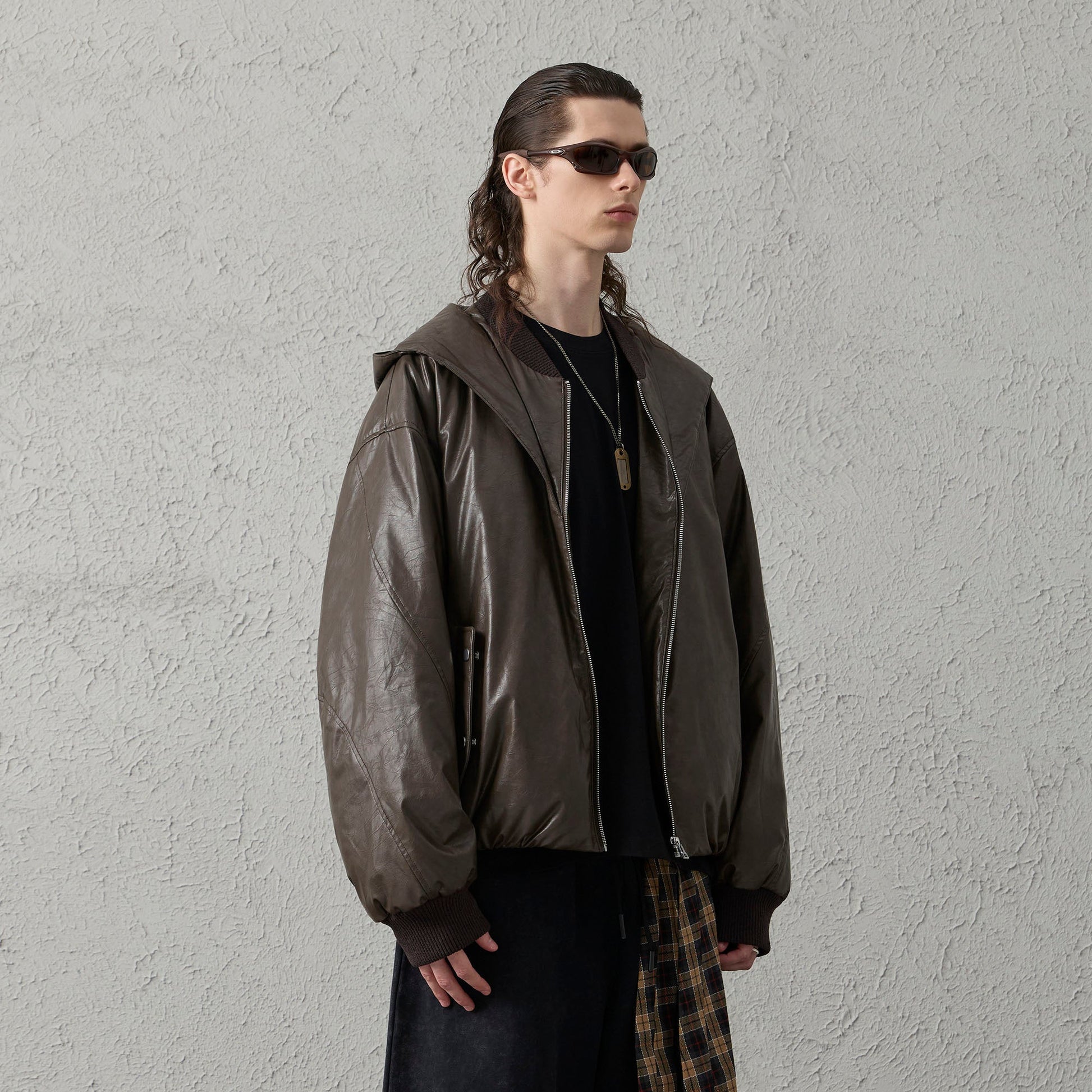 ORGANIC EMOTION Deconstructed PU Oversized Puffer Jacket-Jacket-S-Free Shipping Leatheretro
