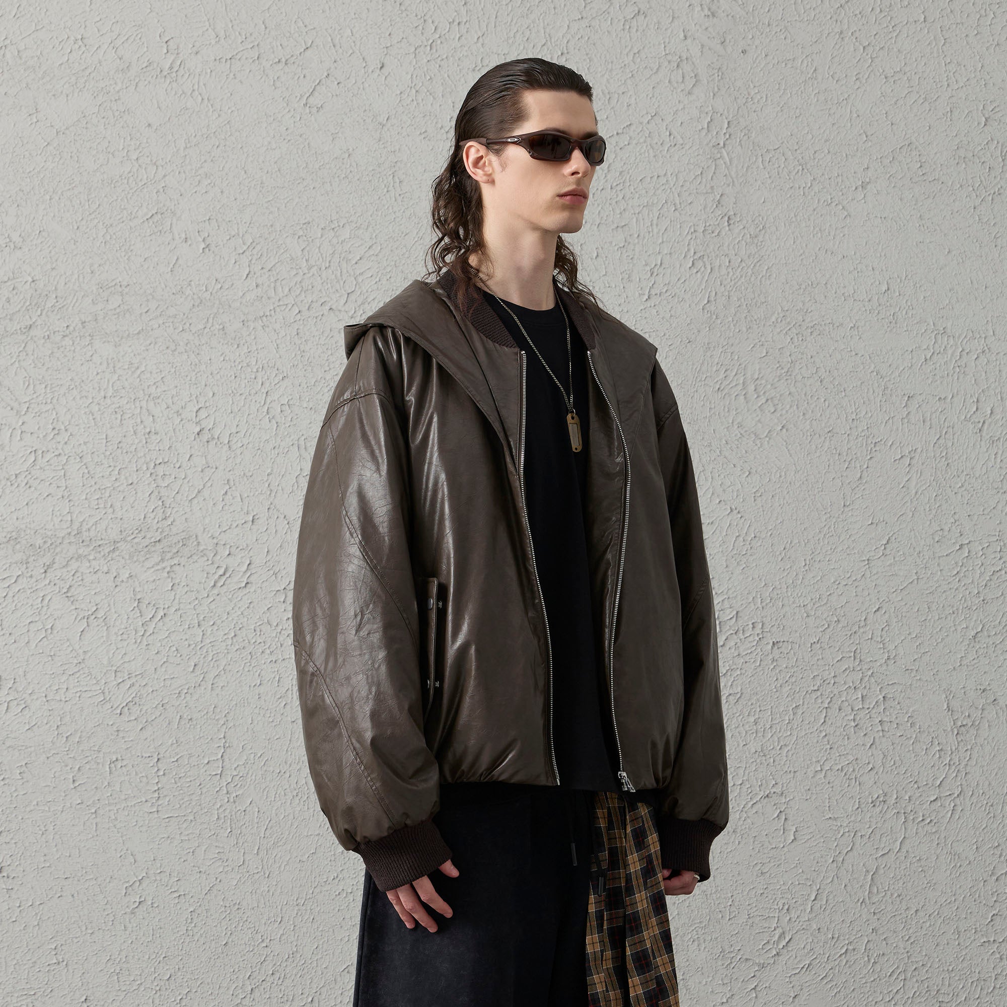 ORGANIC EMOTION Deconstructed PU Oversized Puffer Jacket-Jacket-S-Free Shipping Leatheretro