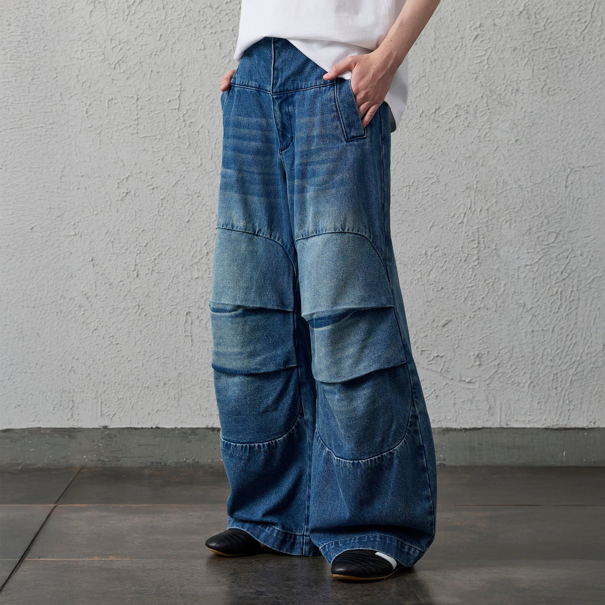 ORGANIC EMOTION Faded Wash Padded-Knee Jeans-Jeans-S-Free Shipping Leatheretro