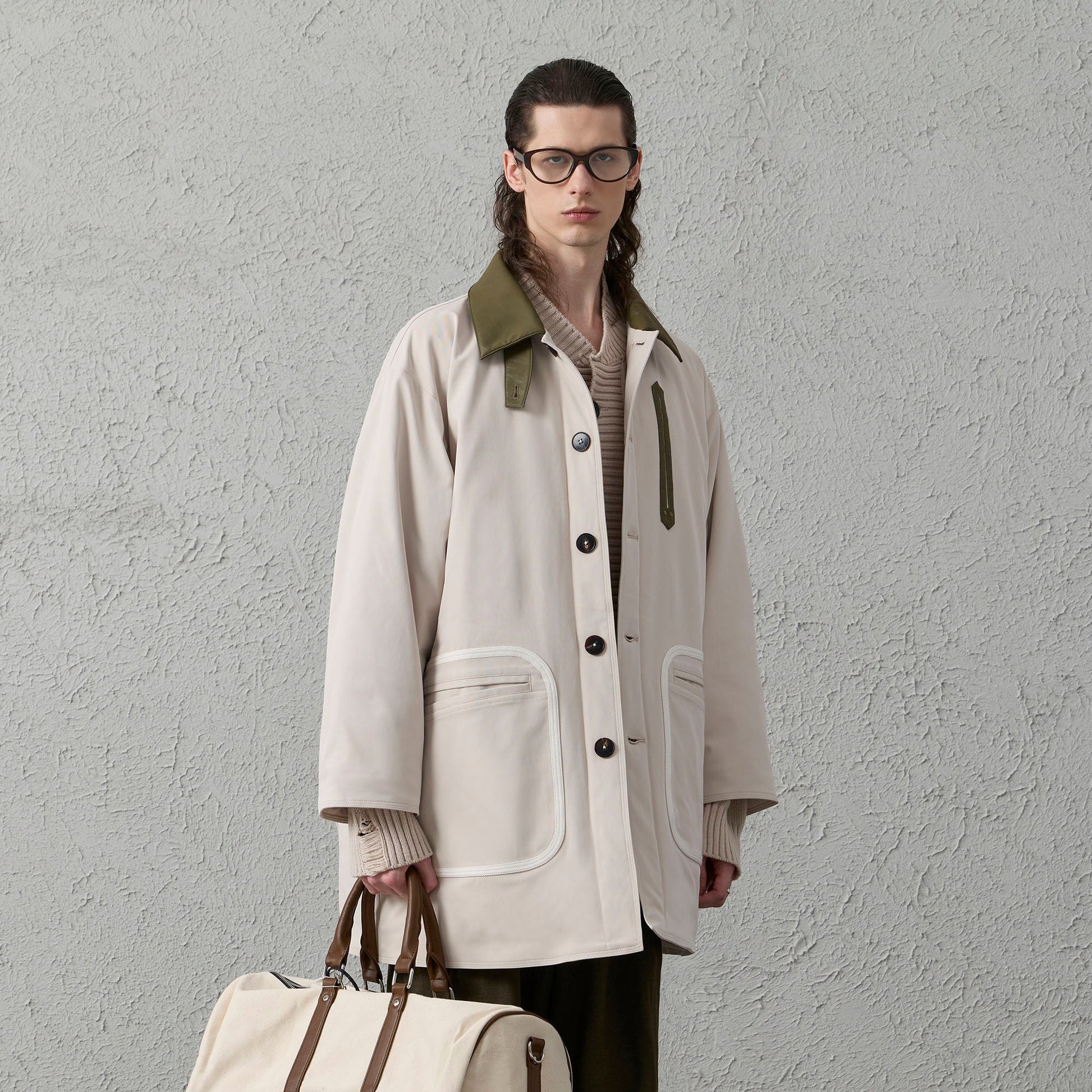 ORGANIC EMOTION Contrast PU Midi Down Coat-Jacket-S-Free Shipping Leatheretro