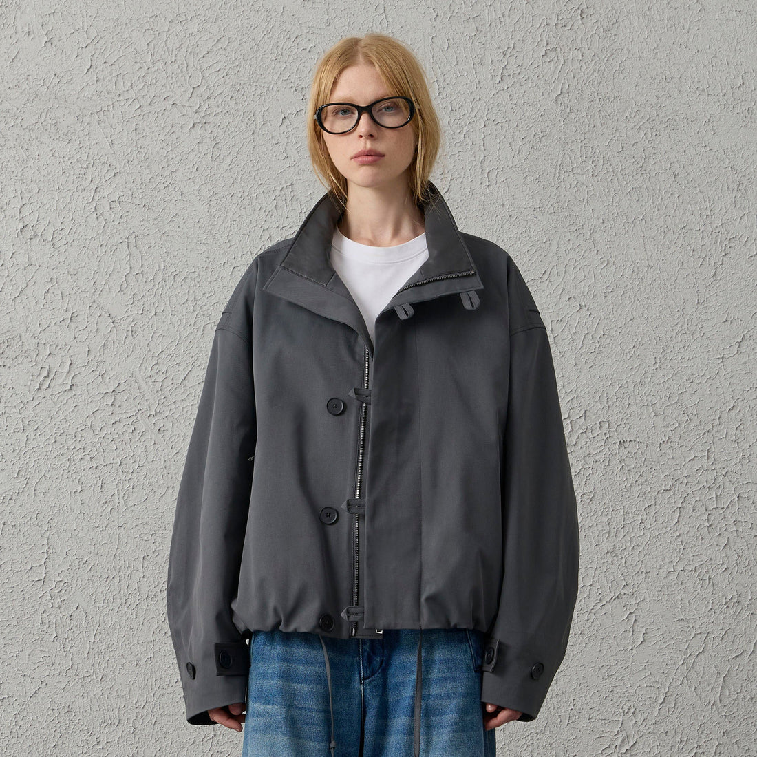 ORGANIC EMOTION Stand Collar PU Drawstring Jacket-Jacket-S-Khaki-Free Shipping Leatheretro