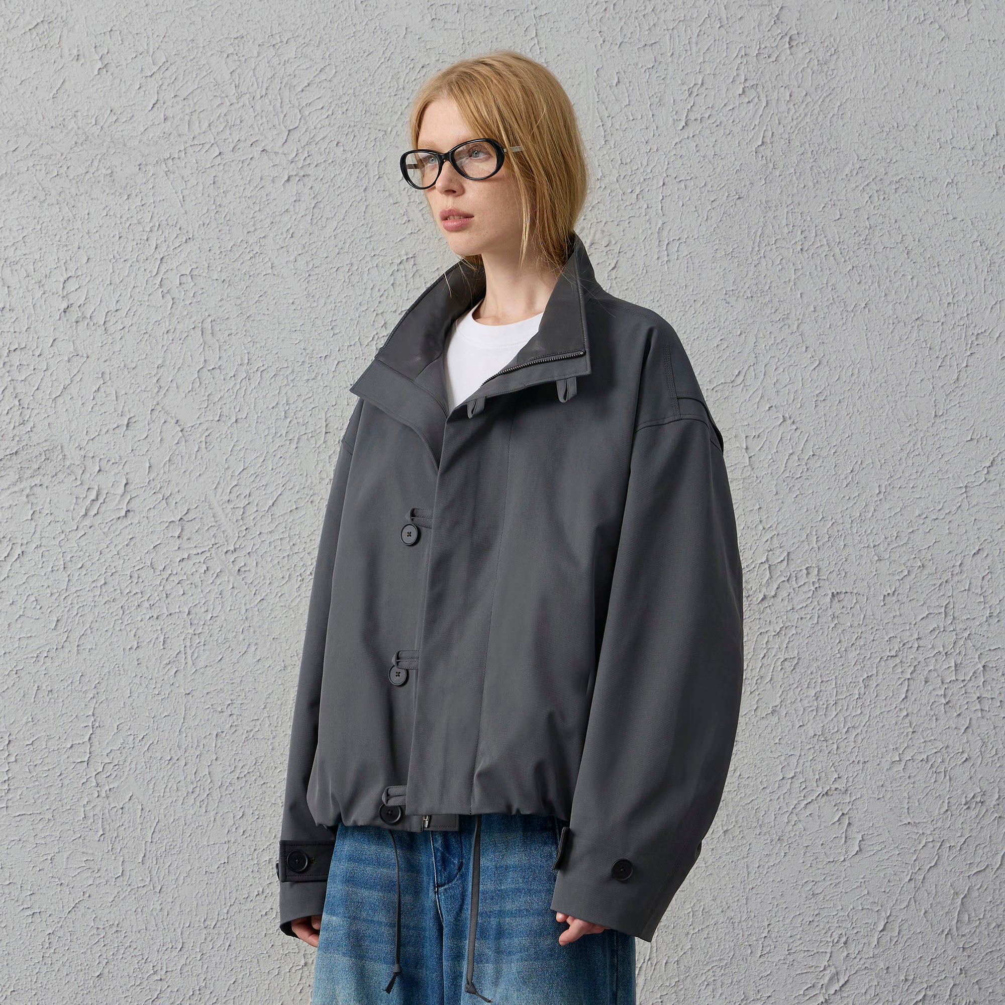 ORGANIC EMOTION Stand Collar PU Drawstring Jacket-Jacket-S-Khaki-Free Shipping Leatheretro