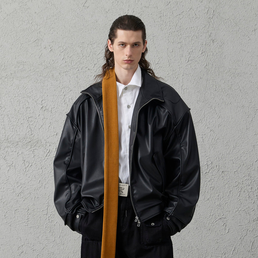 ORGANIC EMOTION Faux Leather Piped Seam Jacket-Jacket-S-Free Shipping Leatheretro