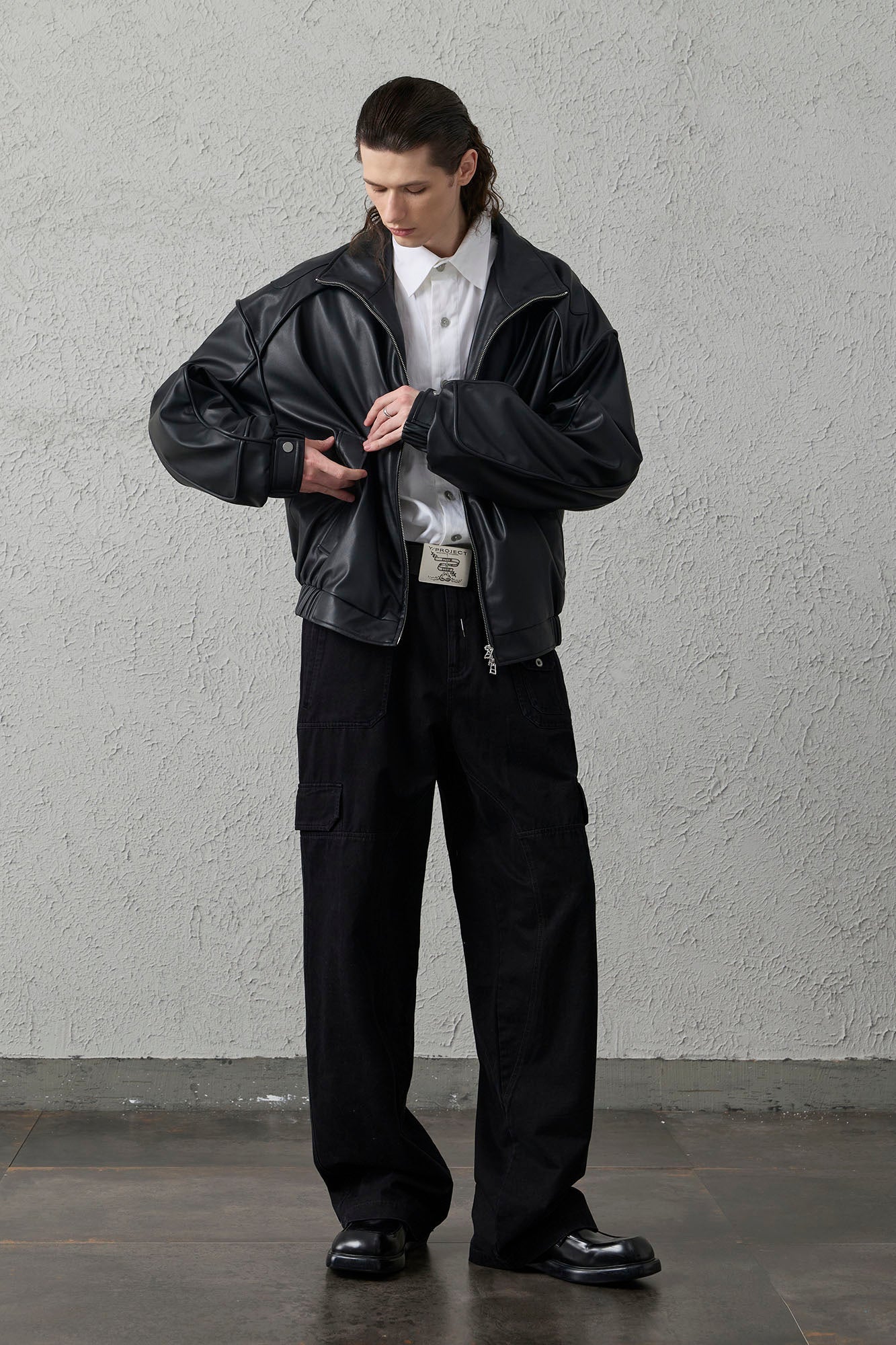 ORGANIC EMOTION Faux Leather Piped Seam Jacket-Jacket-S-Free Shipping Leatheretro