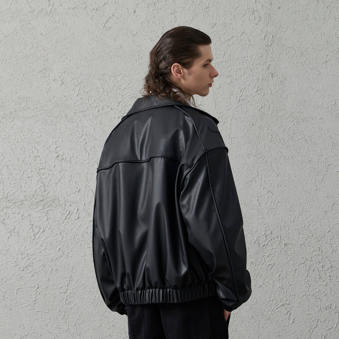 ORGANIC EMOTION Faux Leather Piped Seam Jacket-Jacket-S-Free Shipping Leatheretro