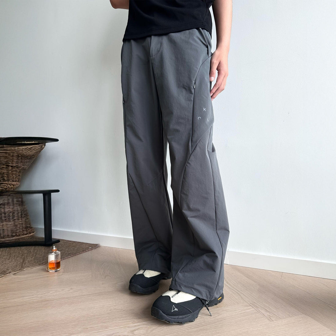 KREATE Curved Panel Drawstring-Hem Waterproof Pants-Pants-S-Black-Free Shipping Leatheretro