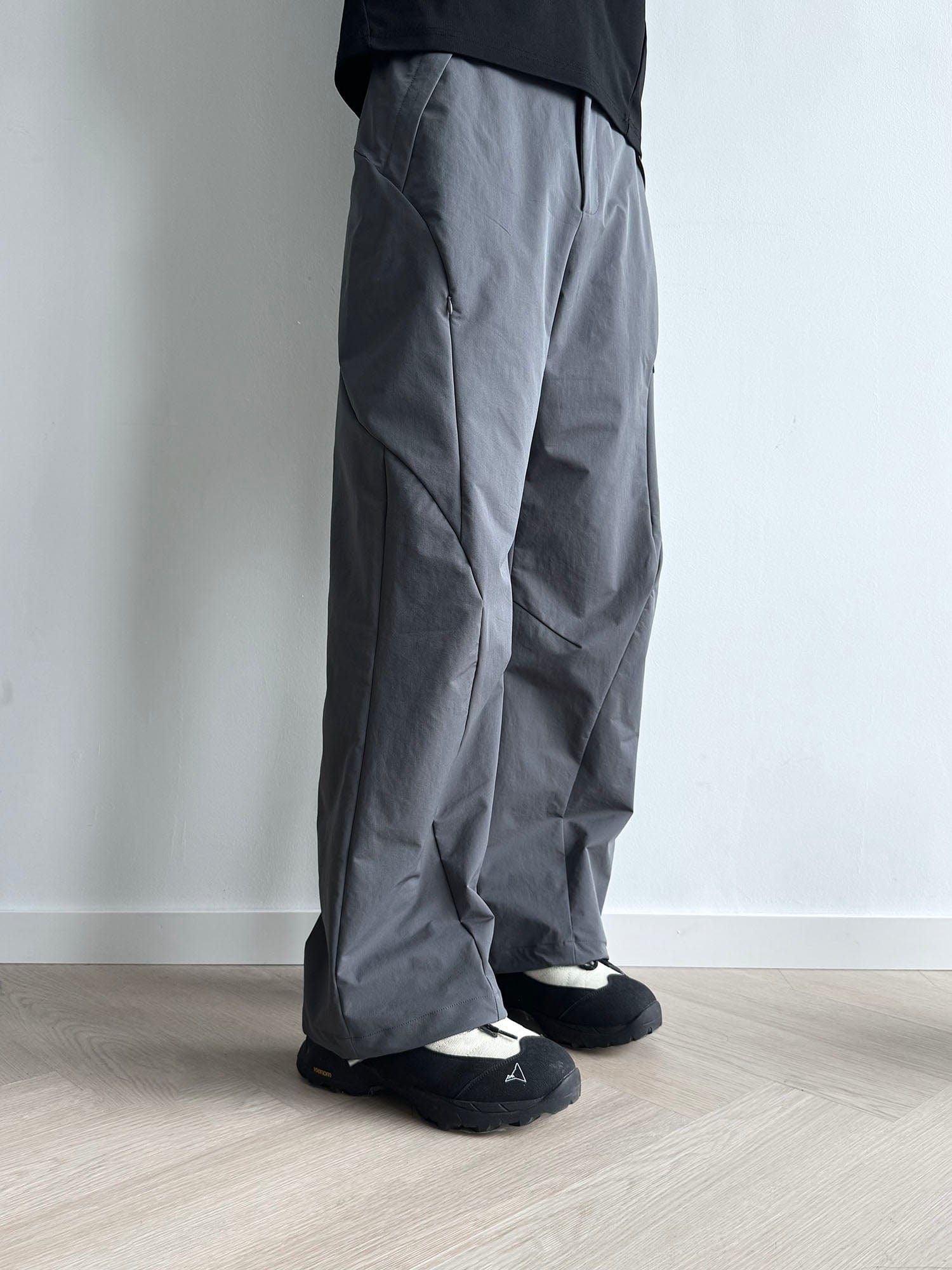 KREATE Curved Panel Drawstring-Hem Waterproof Pants-Pants-S-Black-Free Shipping Leatheretro