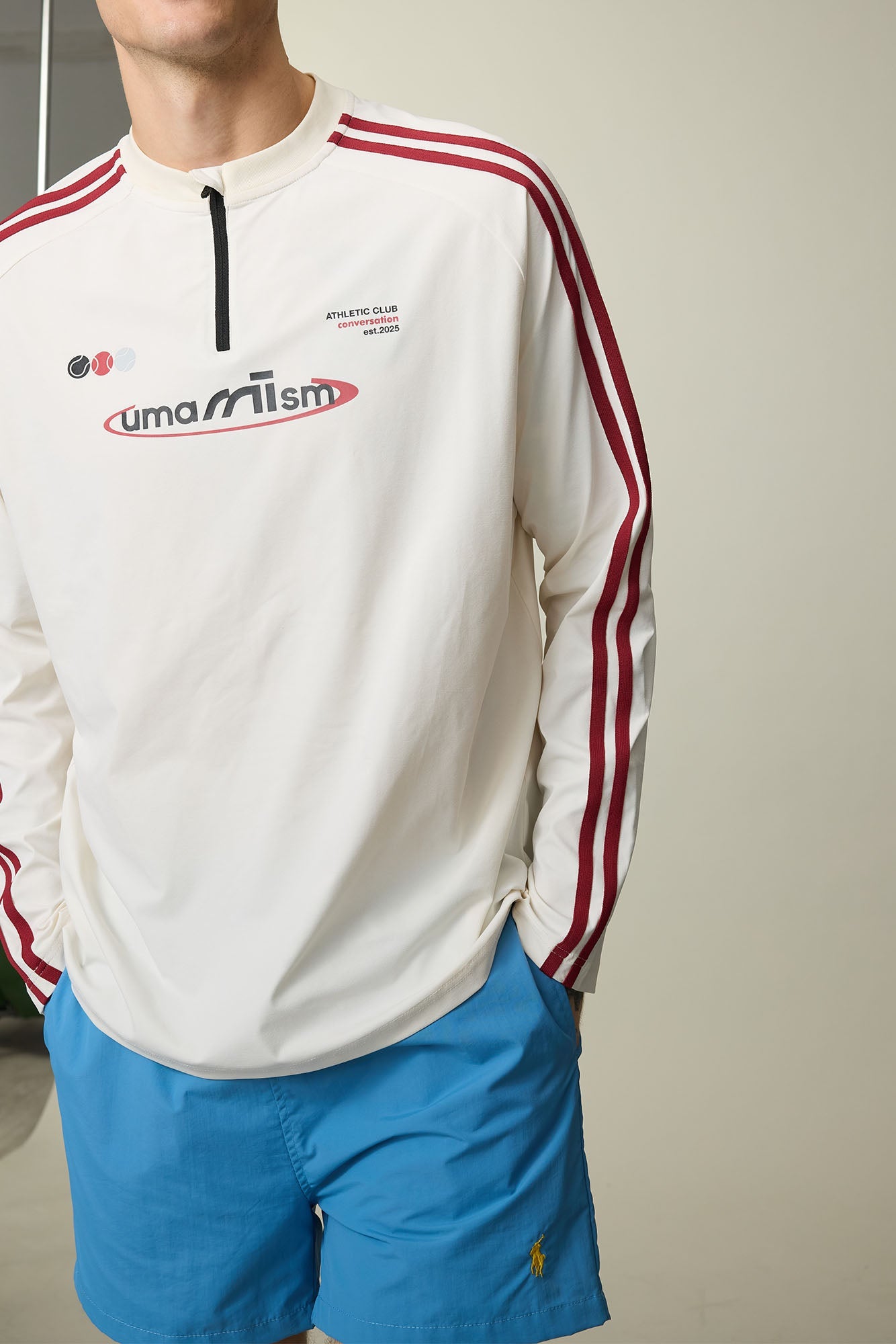 UMAMIISM Side Stripe Mesh-Panel Quick-Dry Long-Sleeve Tee-L/S Tee-XS-White-Free Shipping Leatheretro