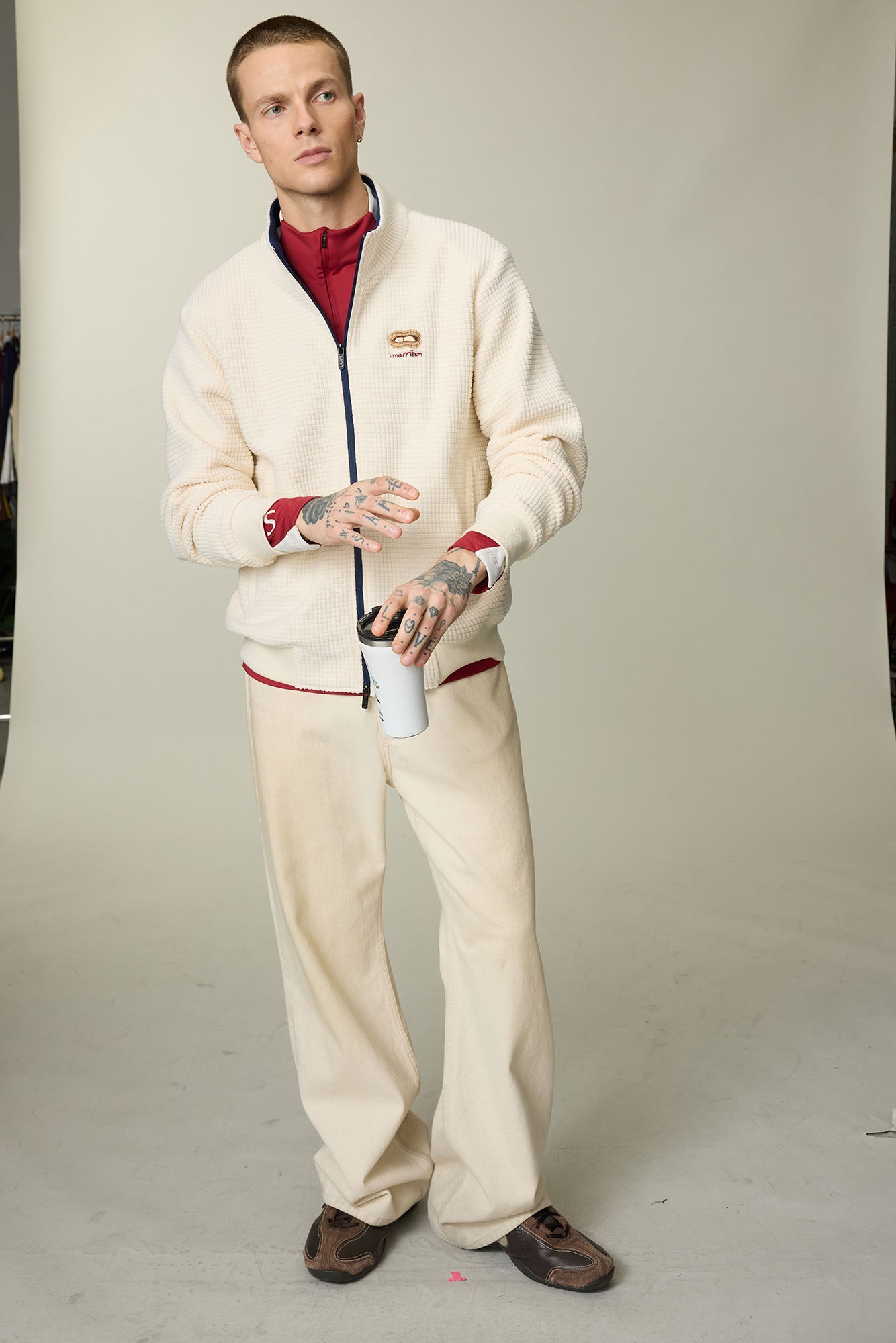 UMAMIISM Waffle Embroidered Fleece-Lined Jacket-Jacket-XS-Free Shipping Leatheretro