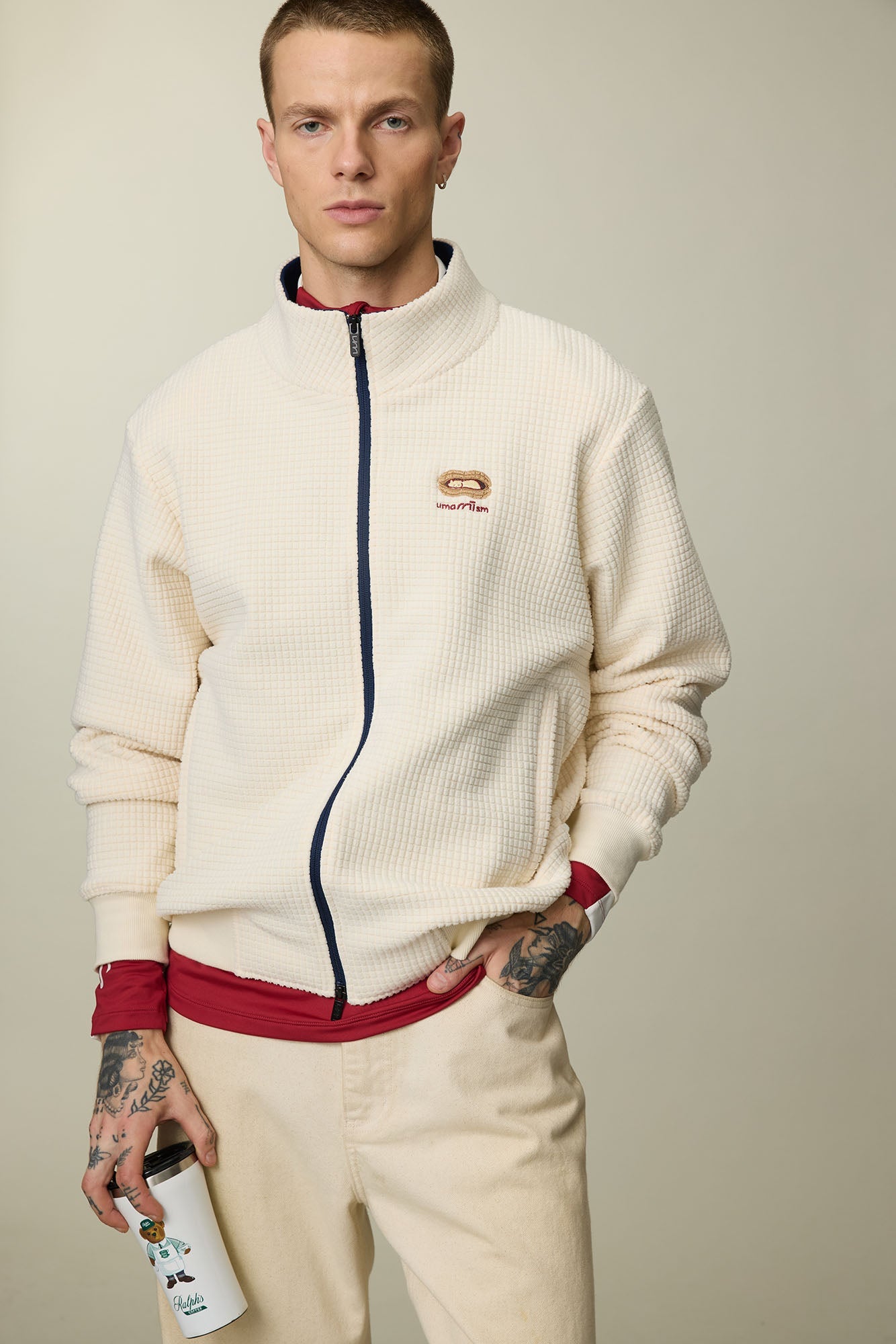 UMAMIISM Waffle Embroidered Fleece-Lined Jacket-Jacket-XS-Free Shipping Leatheretro