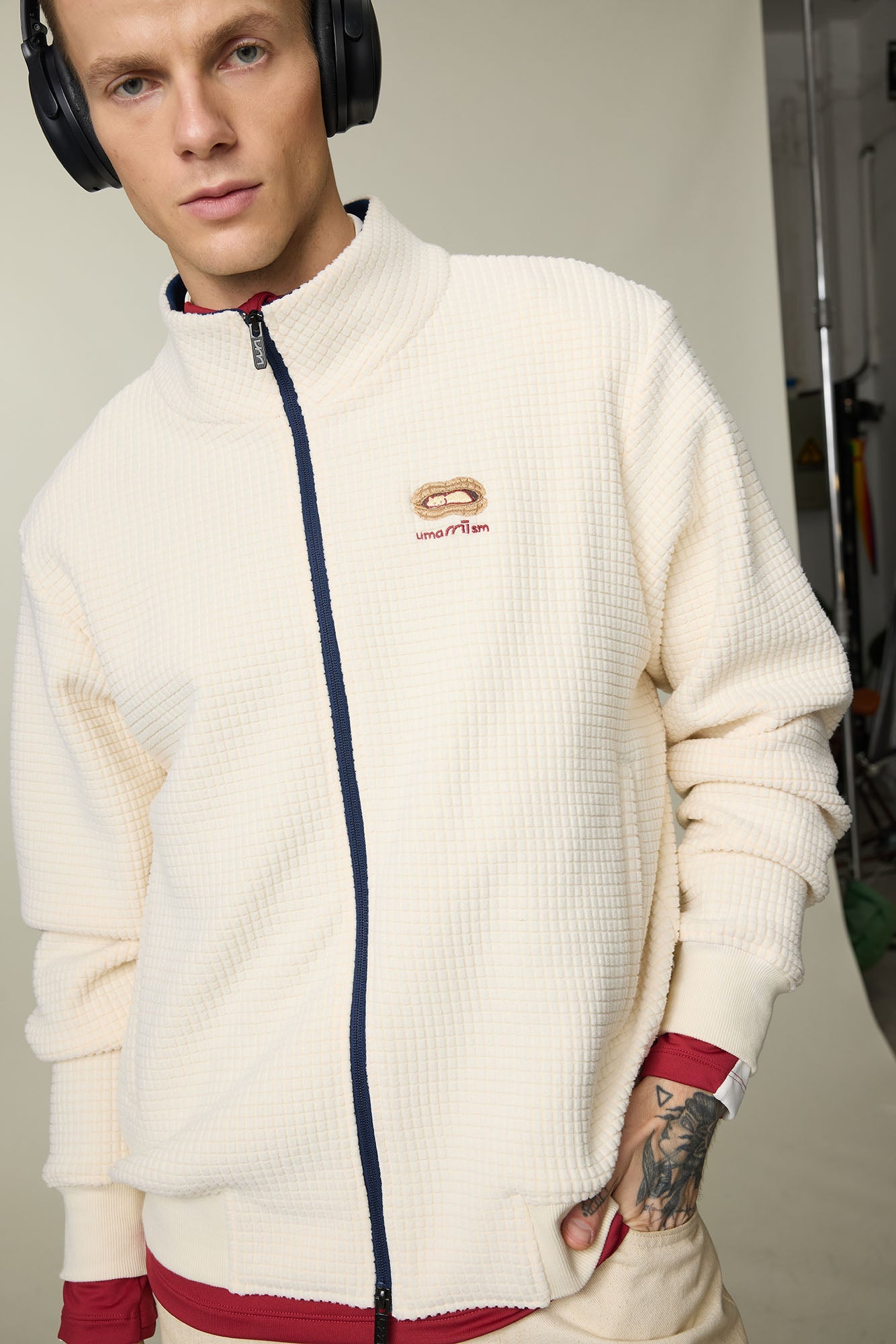 UMAMIISM Waffle Embroidered Fleece-Lined Jacket-Jacket-XS-Free Shipping Leatheretro