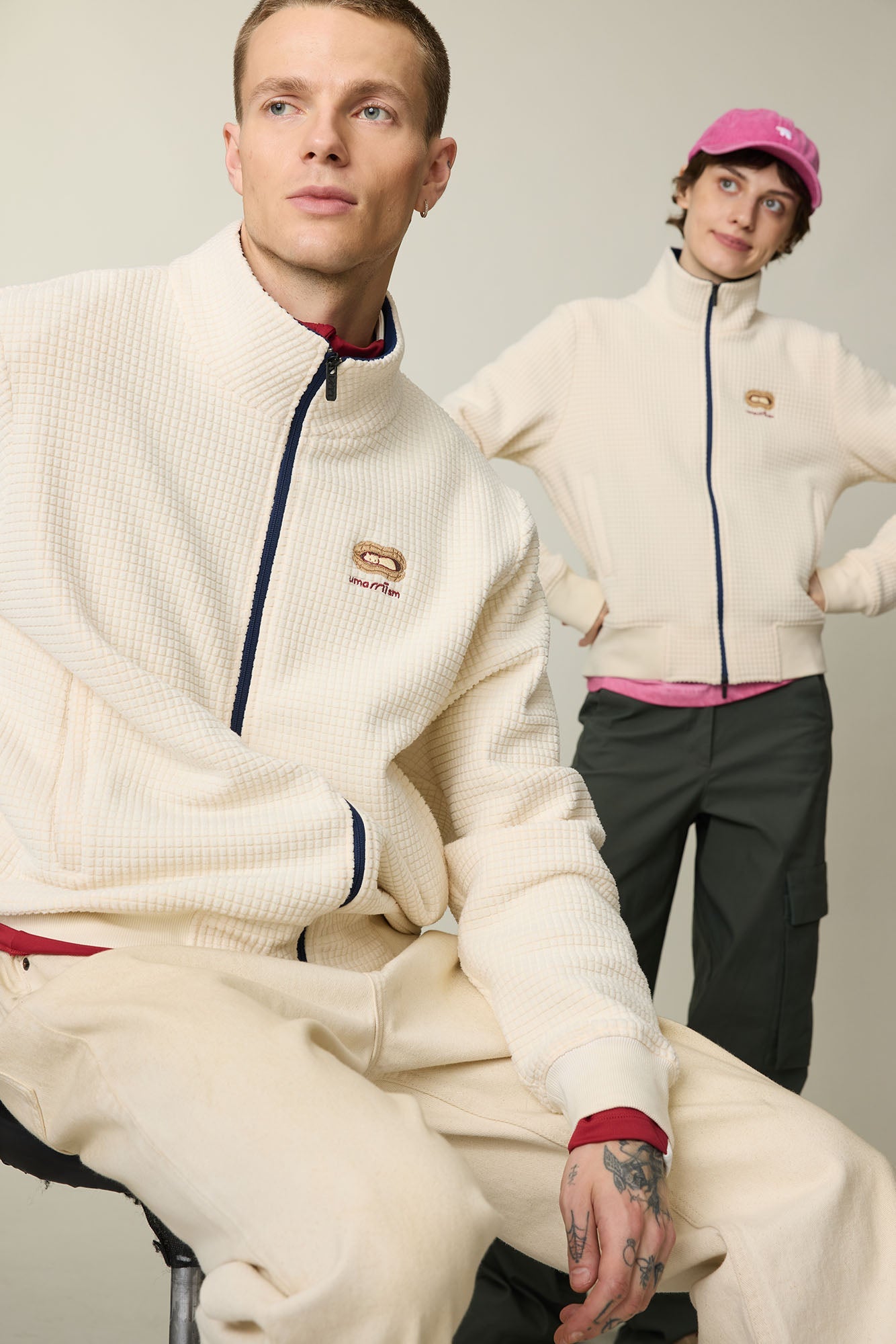 UMAMIISM Waffle Embroidered Fleece-Lined Jacket-Jacket-XS-Free Shipping Leatheretro