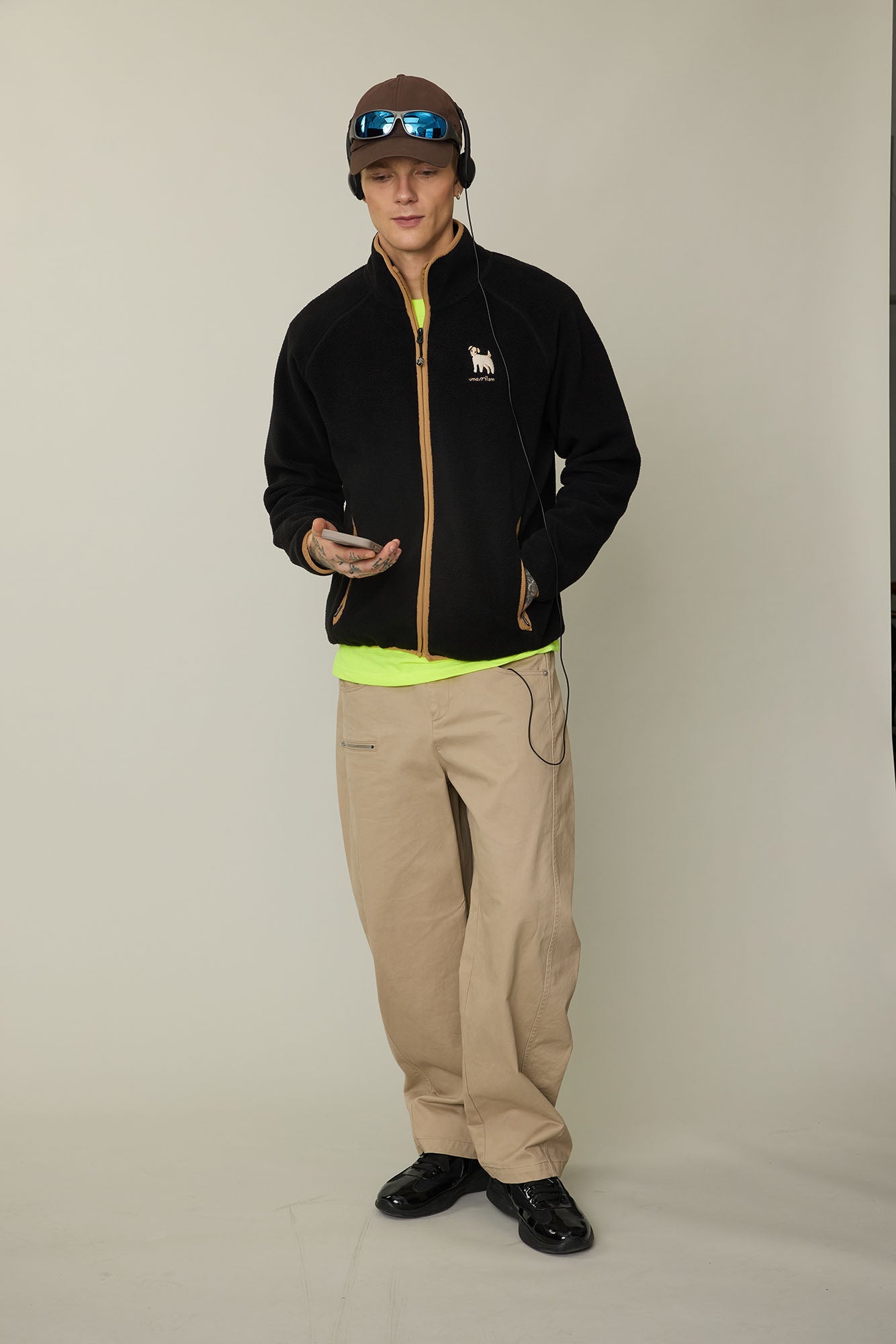 UMAMIISM Contrast Trim Fleece Jacket-Jacket-XS-Beige-Free Shipping Leatheretro