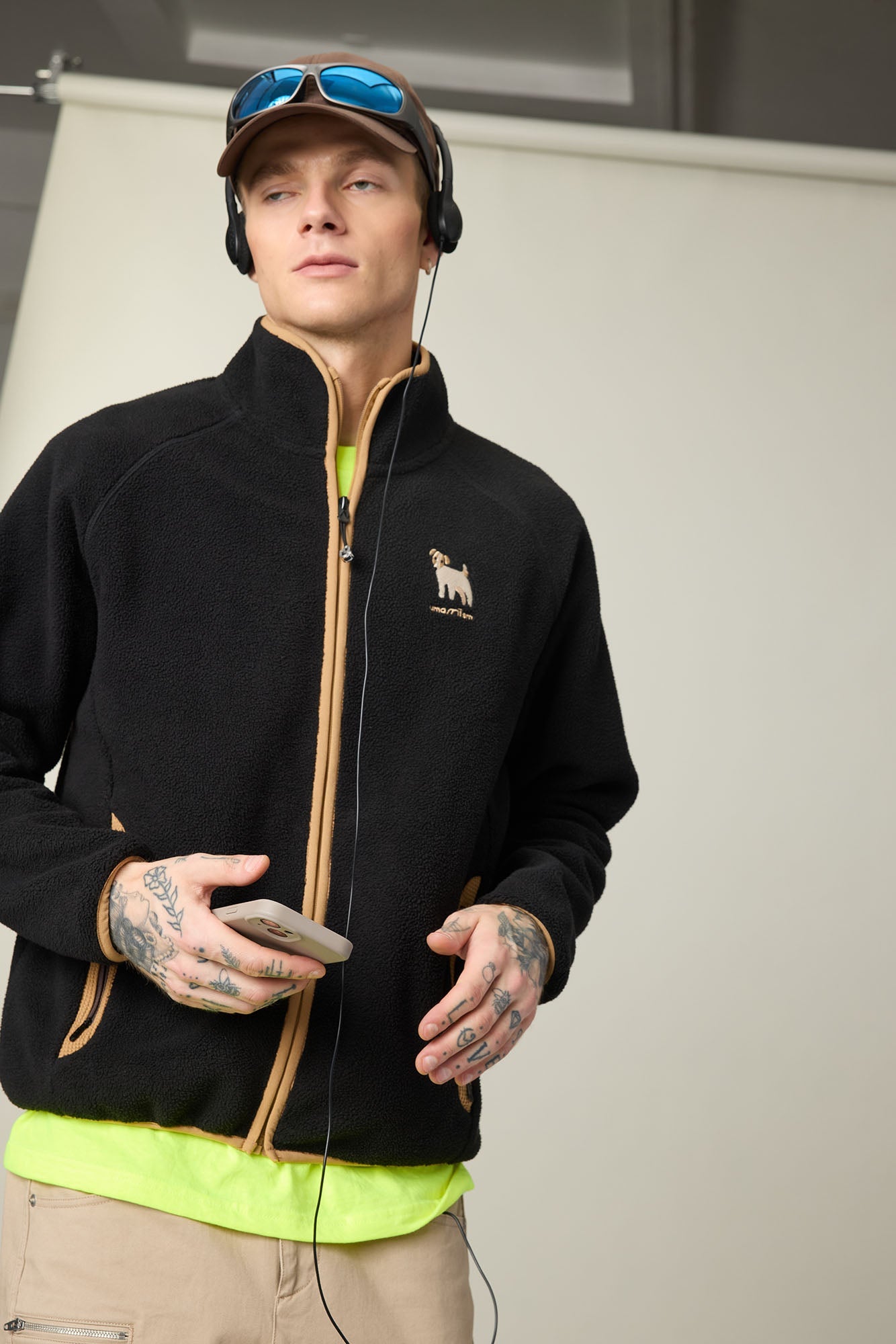 UMAMIISM Contrast Trim Fleece Jacket-Jacket-XS-Beige-Free Shipping Leatheretro