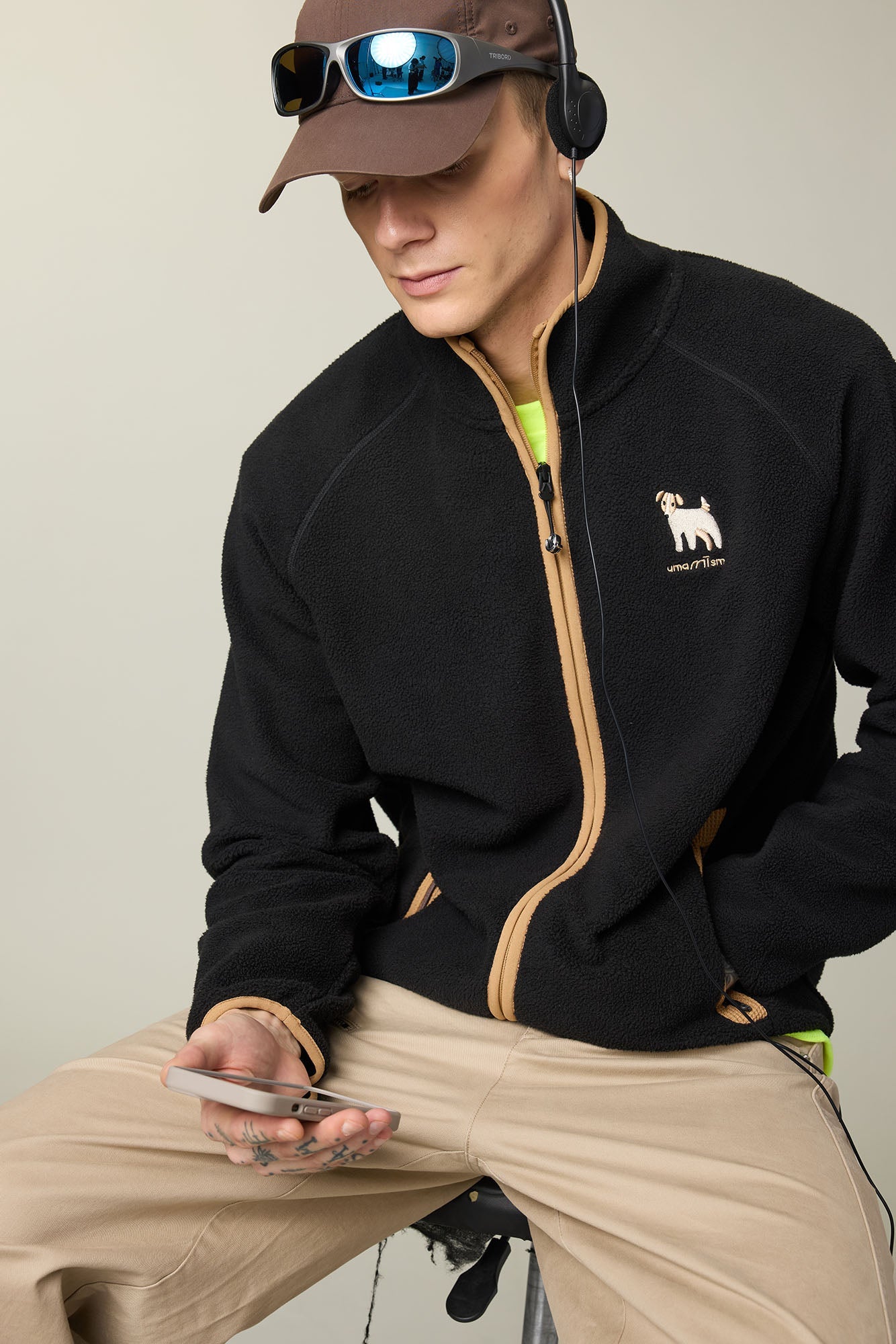 UMAMIISM Contrast Trim Fleece Jacket-Jacket-XS-Beige-Free Shipping Leatheretro