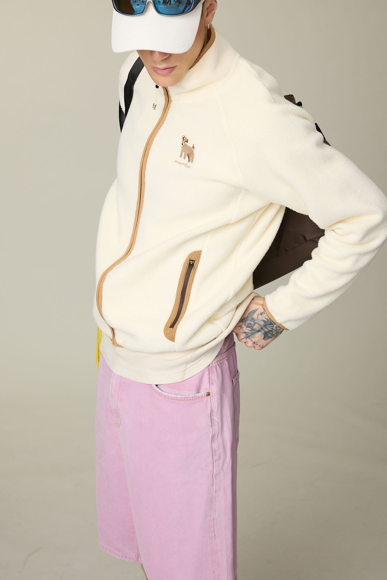 UMAMIISM Contrast Trim Fleece Jacket-Jacket-XS-Beige-Free Shipping Leatheretro