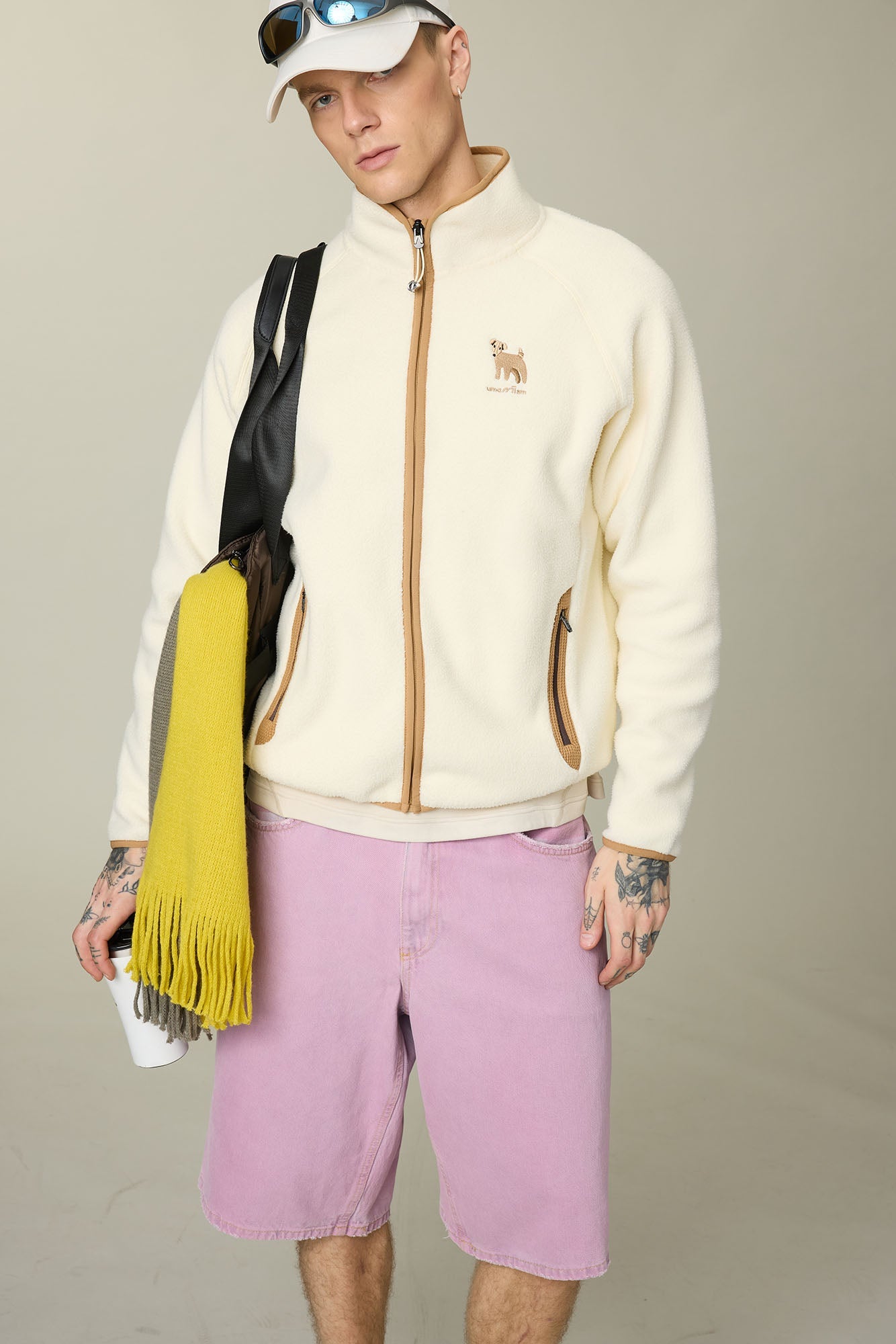UMAMIISM Contrast Trim Fleece Jacket-Jacket-XS-Beige-Free Shipping Leatheretro