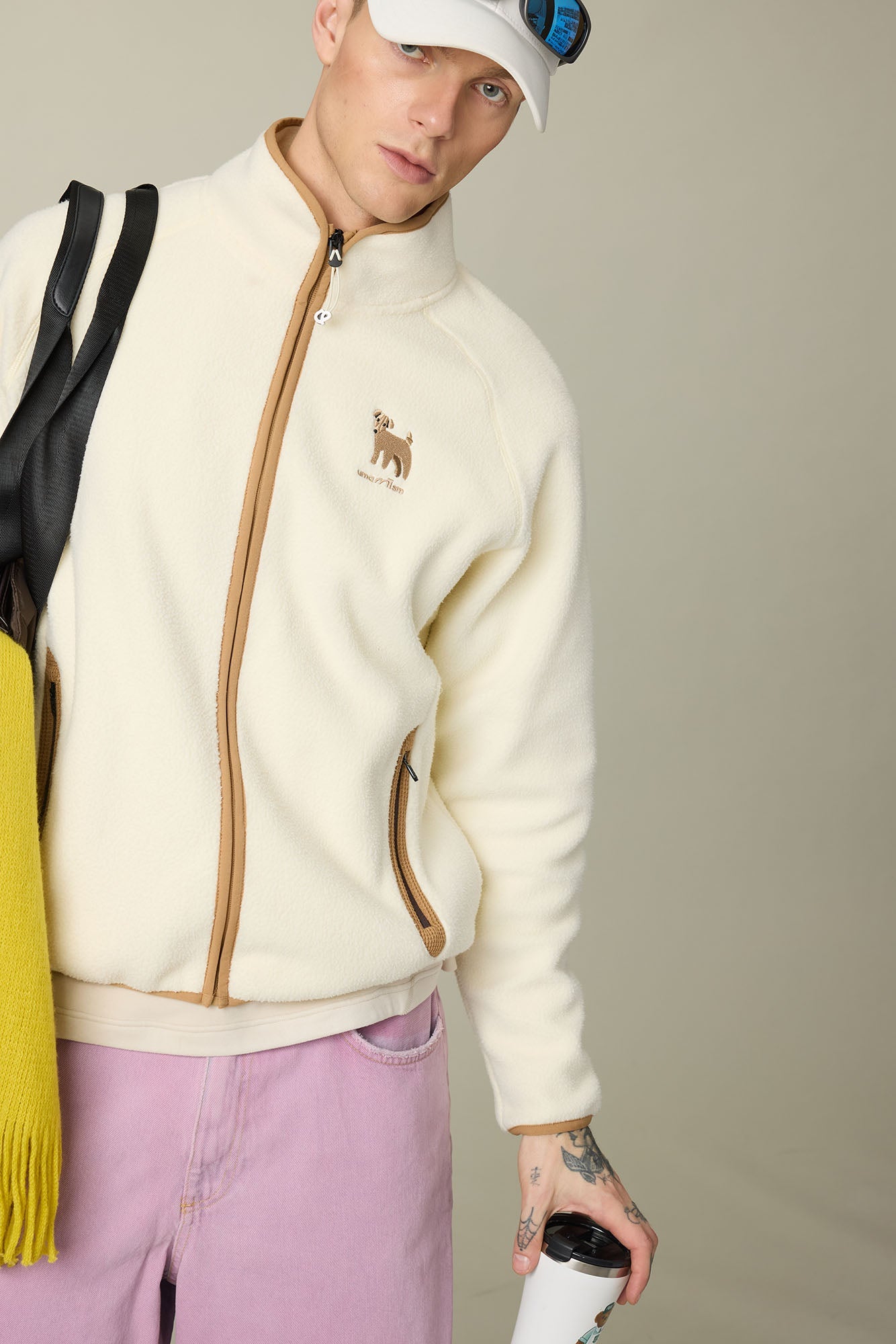 UMAMIISM Contrast Trim Fleece Jacket-Jacket-XS-Beige-Free Shipping Leatheretro