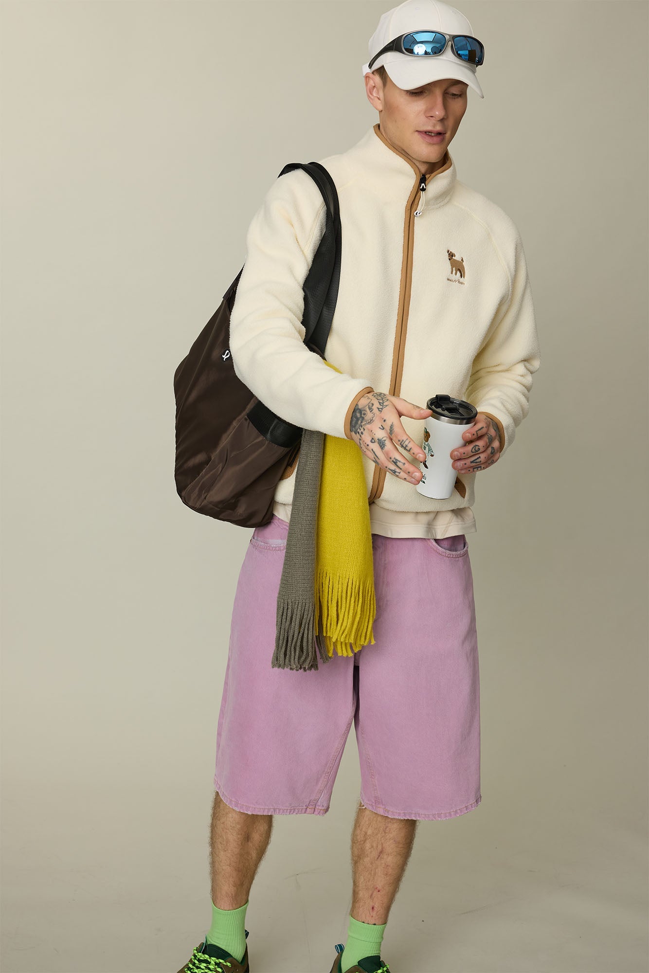 UMAMIISM Contrast Trim Fleece Jacket-Jacket-XS-Beige-Free Shipping Leatheretro