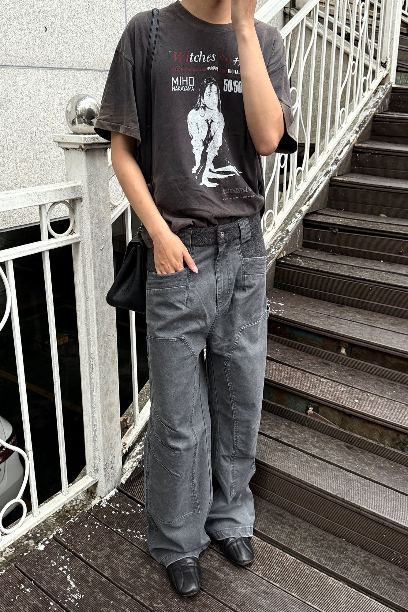 ESAIAS Claw Washed Panel Straight-Leg Pants-Pants-S-Free Shipping Leatheretro