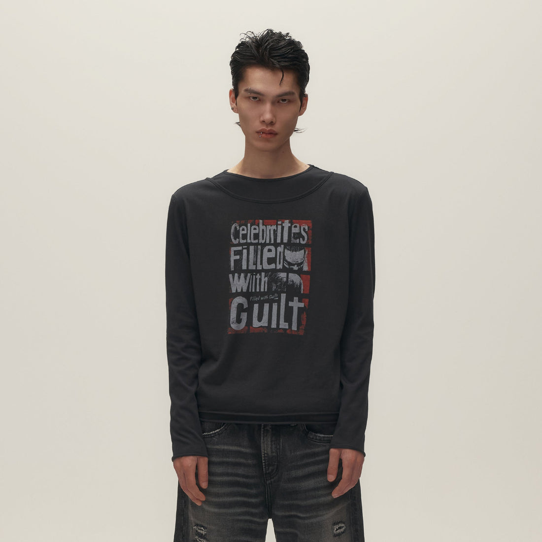 SAVAGEGROWTHWORLD Graphic Double-Layer Neckline Long-Sleeve Tee-L/S Tee-S-Free Shipping Leatheretro