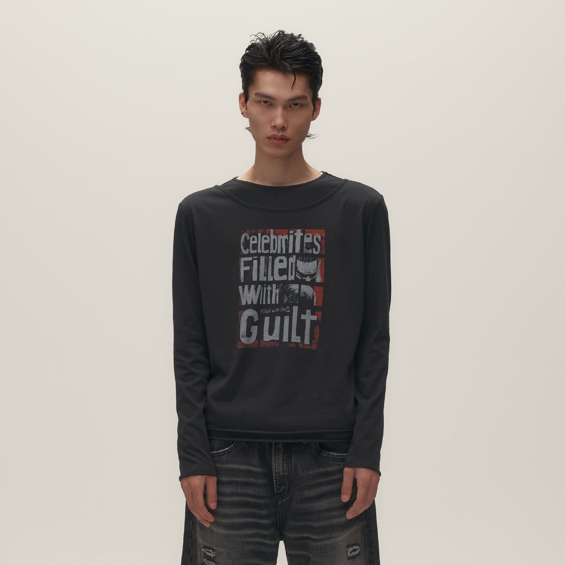 SAVAGEGROWTHWORLD Graphic Double-Layer Neckline Long-Sleeve Tee-L/S Tee-S-Free Shipping Leatheretro