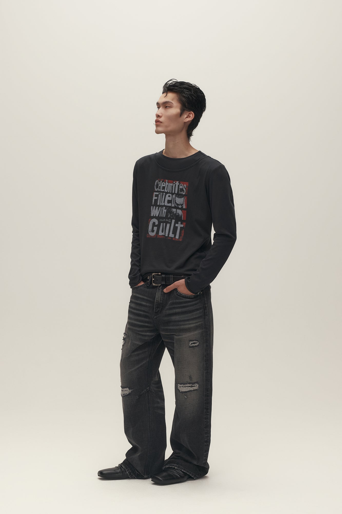 SAVAGEGROWTHWORLD Graphic Double-Layer Neckline Long-Sleeve Tee-L/S Tee-S-Free Shipping Leatheretro