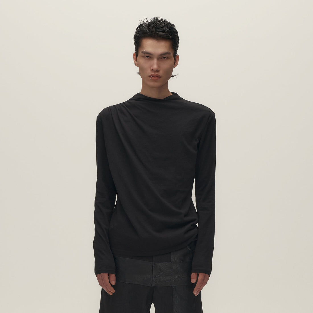 SAVAGEGROWTHWORLD Asymmetrical Drape Long-Sleeve Tee-L/S Tee-S-Free Shipping Leatheretro