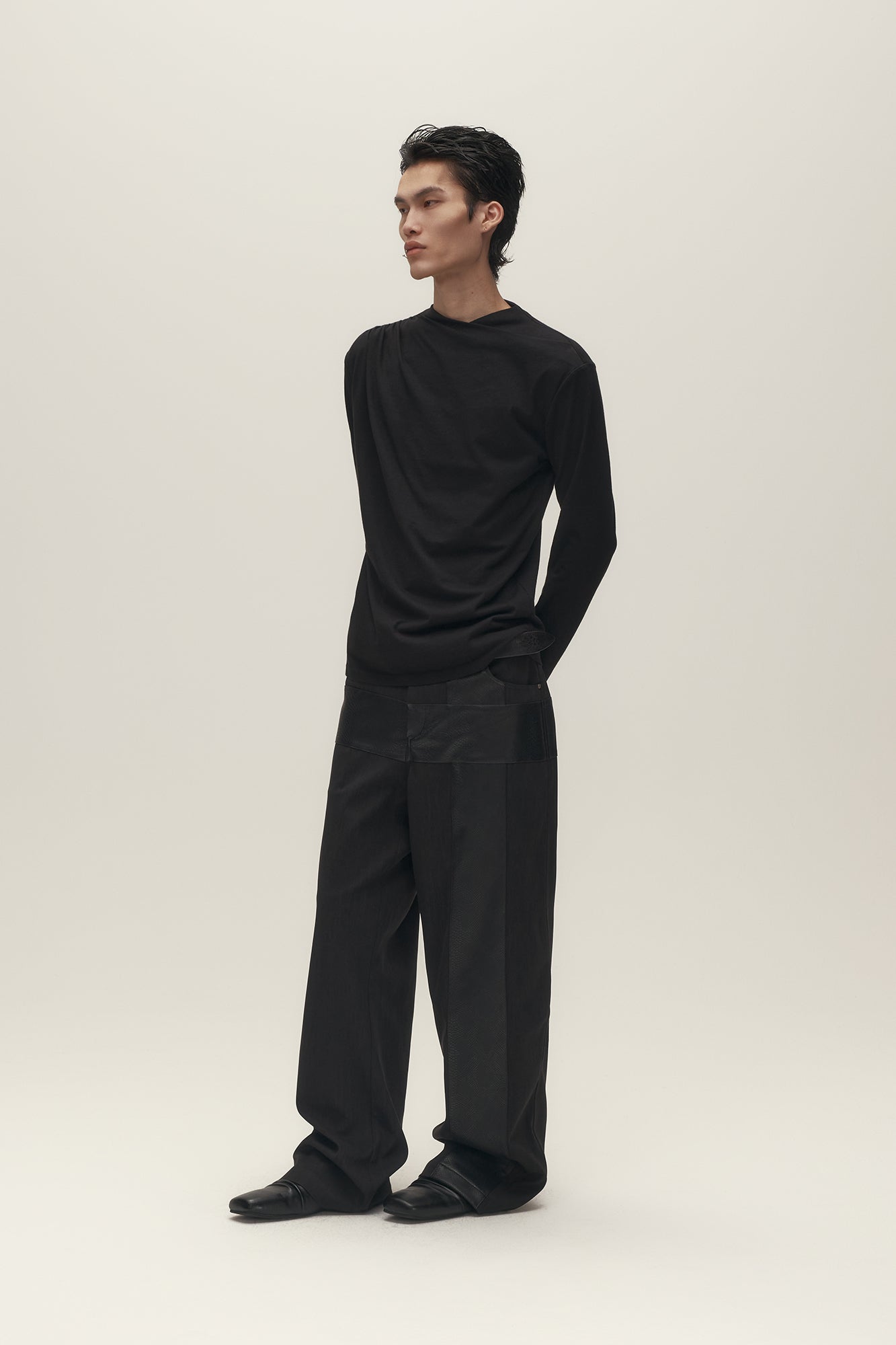 SAVAGEGROWTHWORLD Asymmetrical Drape Long-Sleeve Tee-L/S Tee-S-Free Shipping Leatheretro