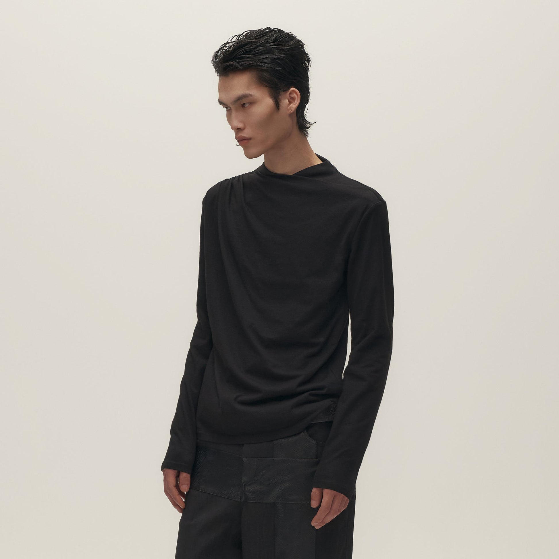 SAVAGEGROWTHWORLD Asymmetrical Drape Long-Sleeve Tee-L/S Tee-S-Free Shipping Leatheretro