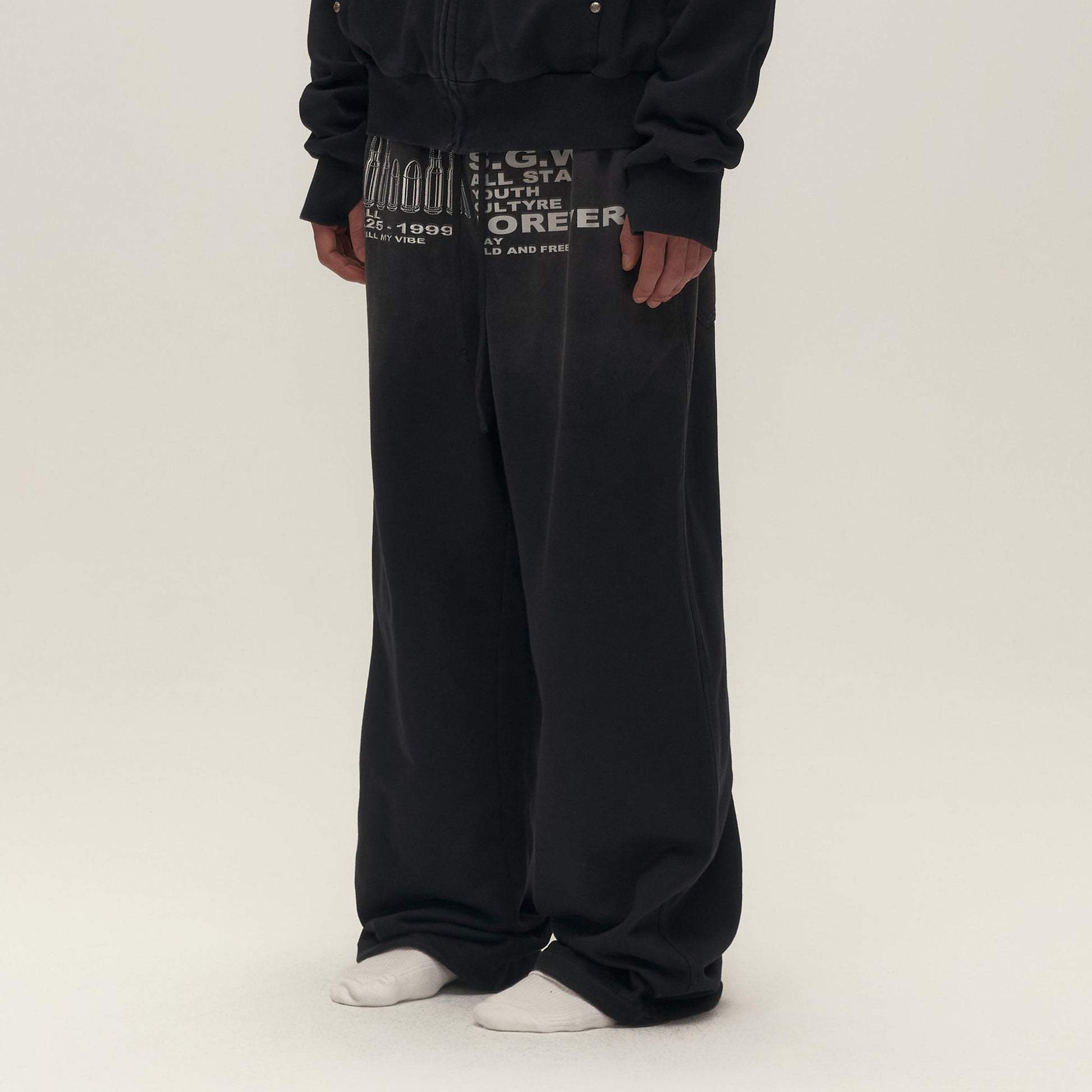 SAVAGEGROWTHWORLD Bullet Graphic Washed Wide-Leg Sweatpants-Pants-S-Free Shipping Leatheretro