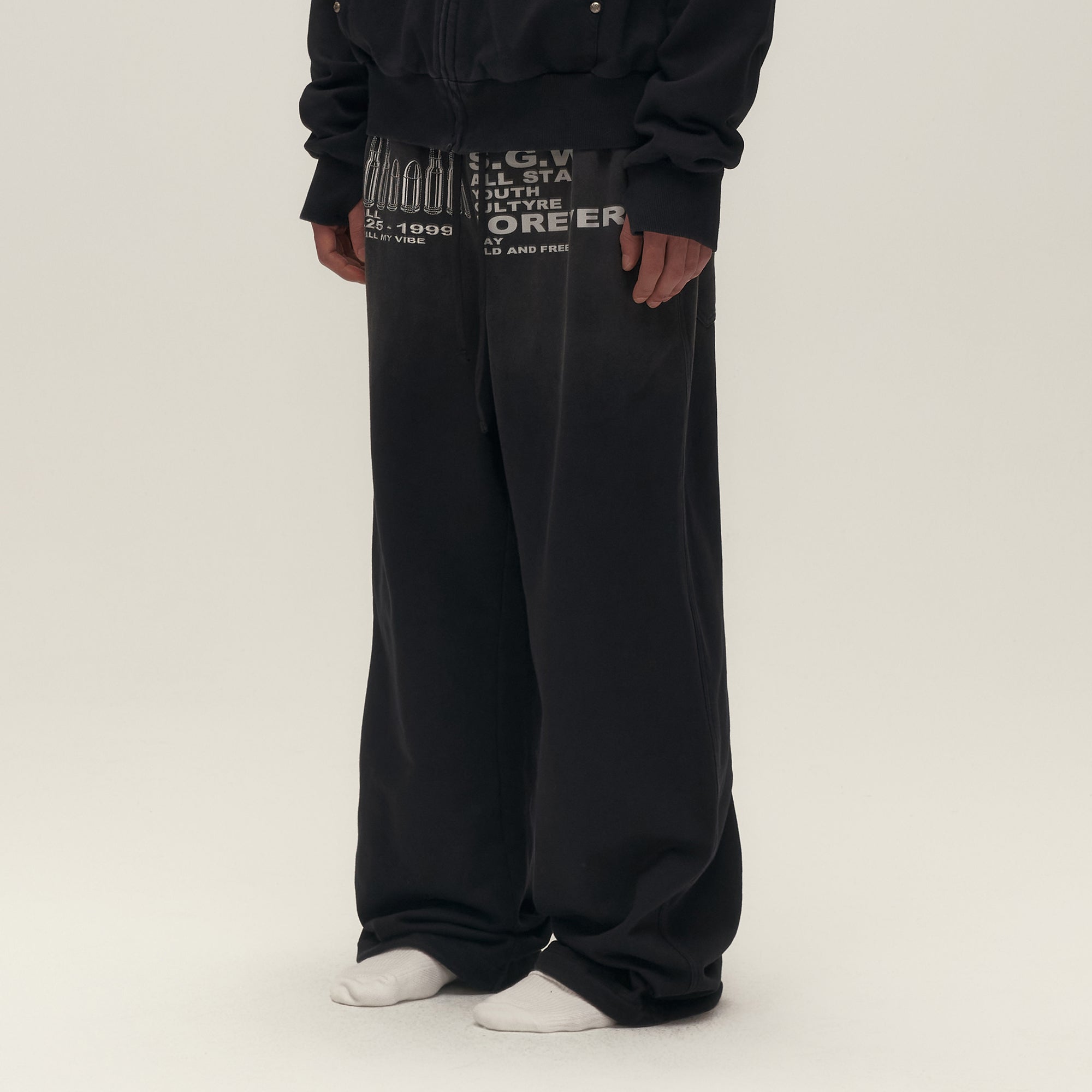 SAVAGEGROWTHWORLD Bullet Graphic Washed Wide-Leg Sweatpants-Pants-S-Free Shipping Leatheretro