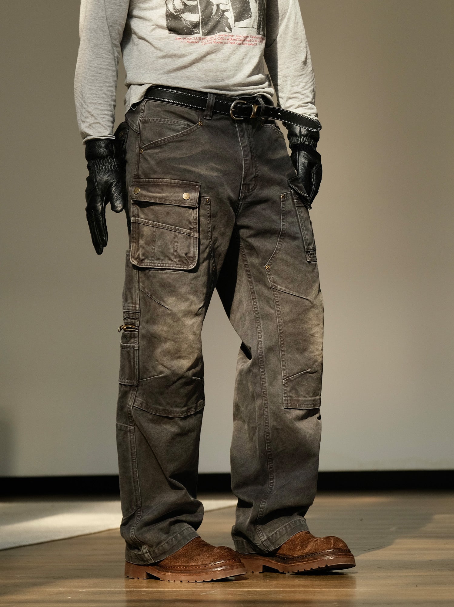 NEIGBORL Washed Multi-Pocket Straight-Leg Cargo Pants-Pants-S (Preorder)-Black-Free Shipping Leatheretro