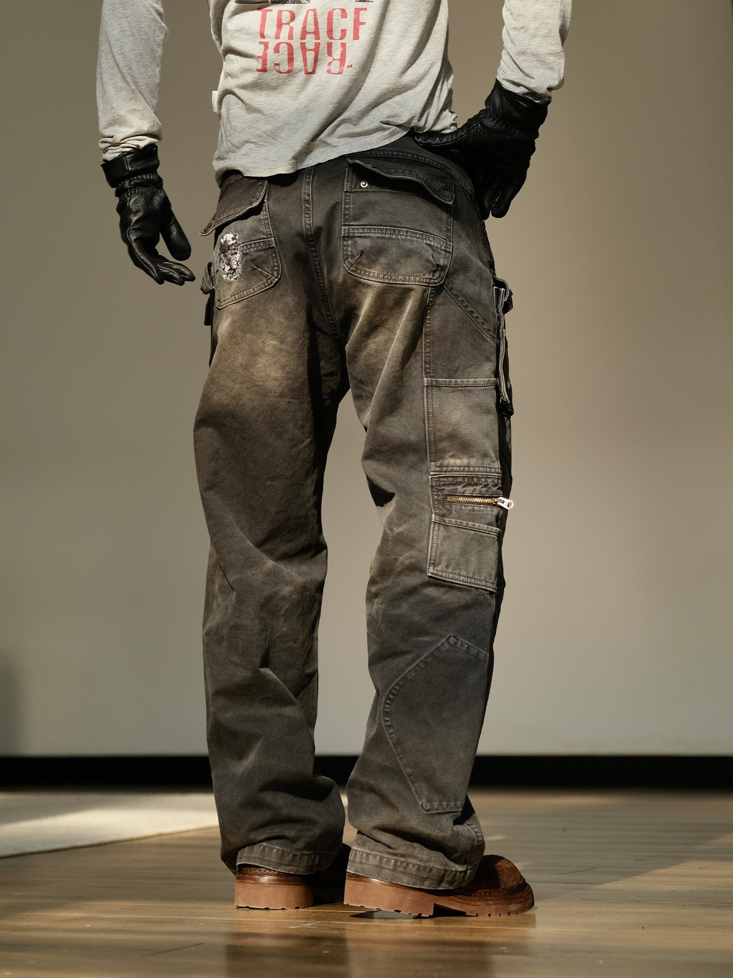 NEIGBORL Washed Multi-Pocket Straight-Leg Cargo Pants-Pants-S (Preorder)-Black-Free Shipping Leatheretro