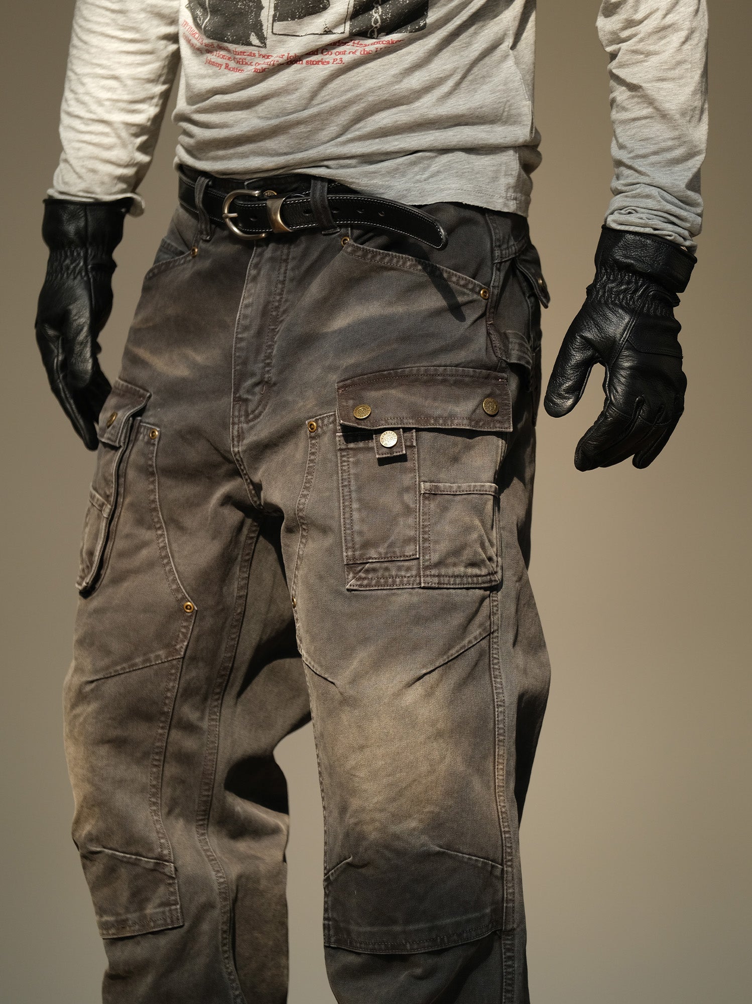 NEIGBORL Washed Multi-Pocket Straight-Leg Cargo Pants-Pants-S (Preorder)-Black-Free Shipping Leatheretro